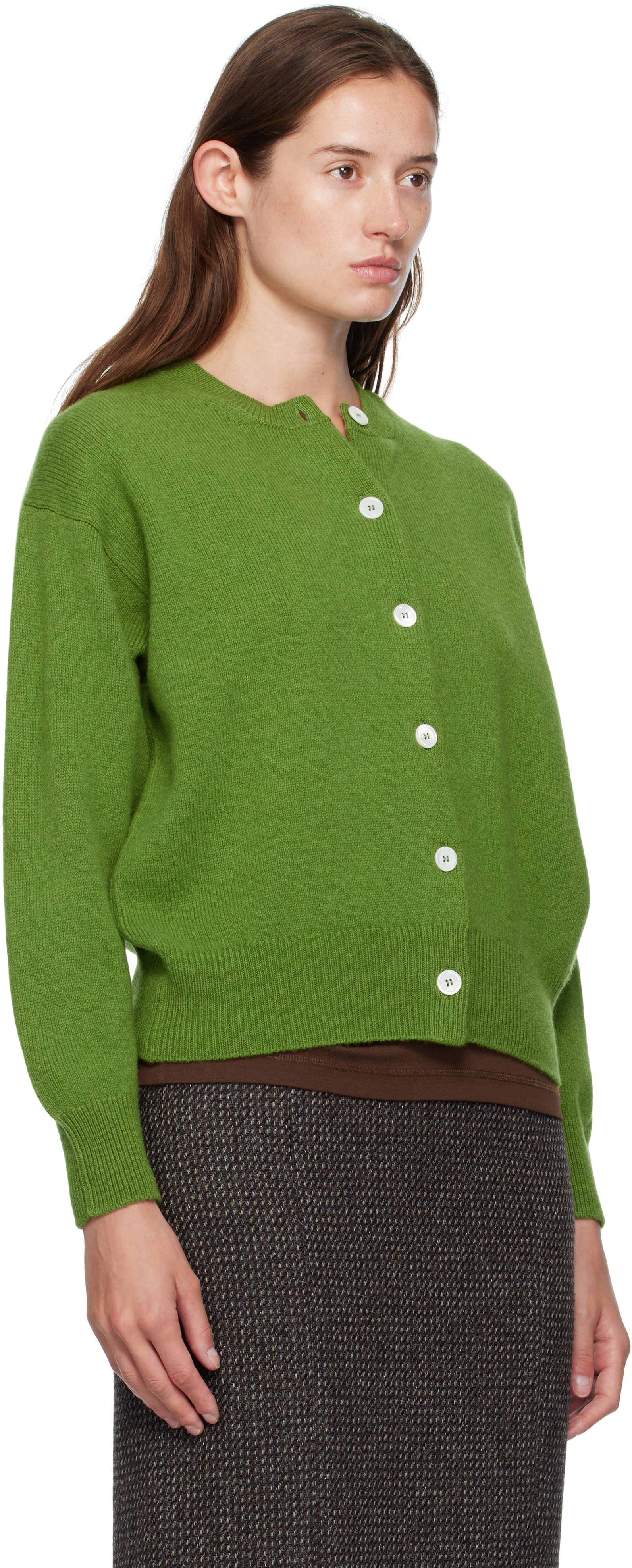And-daughter Green Ada Crewneck Cardigan In Green