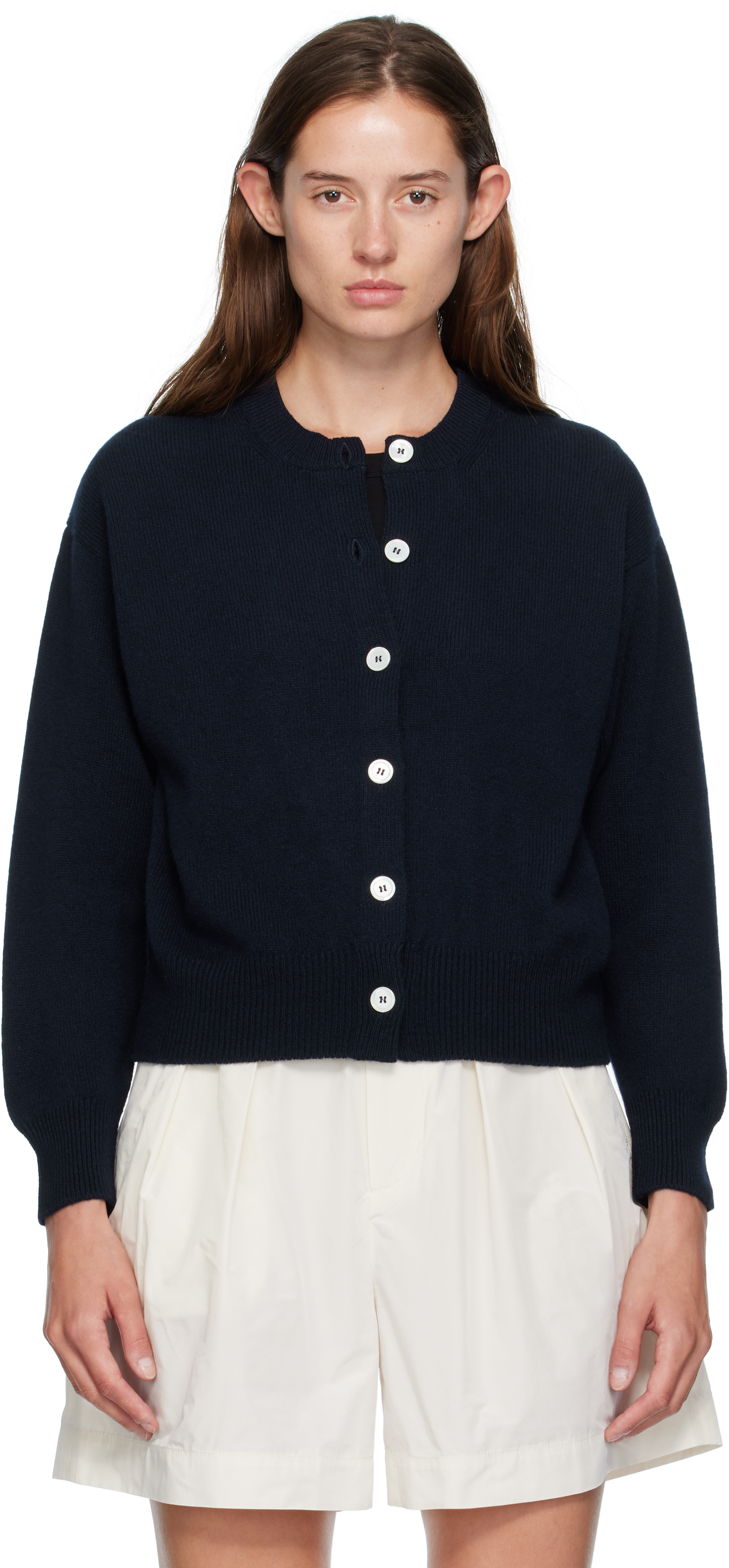 And-daughter Navy Ada Crewneck Cardigan In Blue