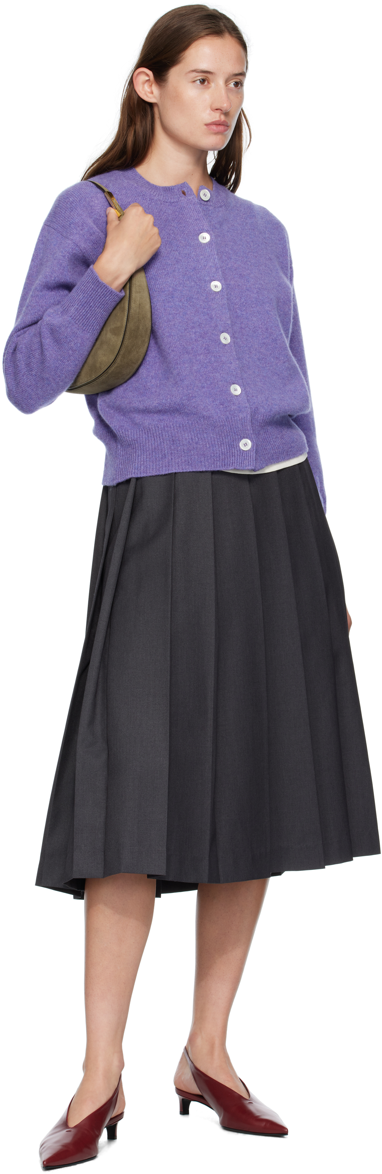 And-daughter Purple Ada Crewneck Cardigan In Purple