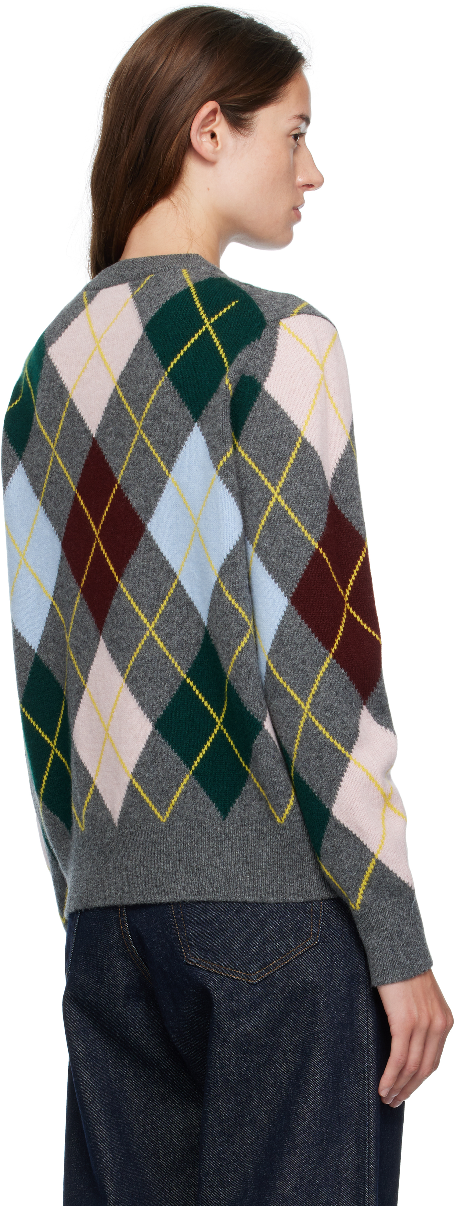 And-daughter Gray Ava Argyle Crewneck Sweater In Multi