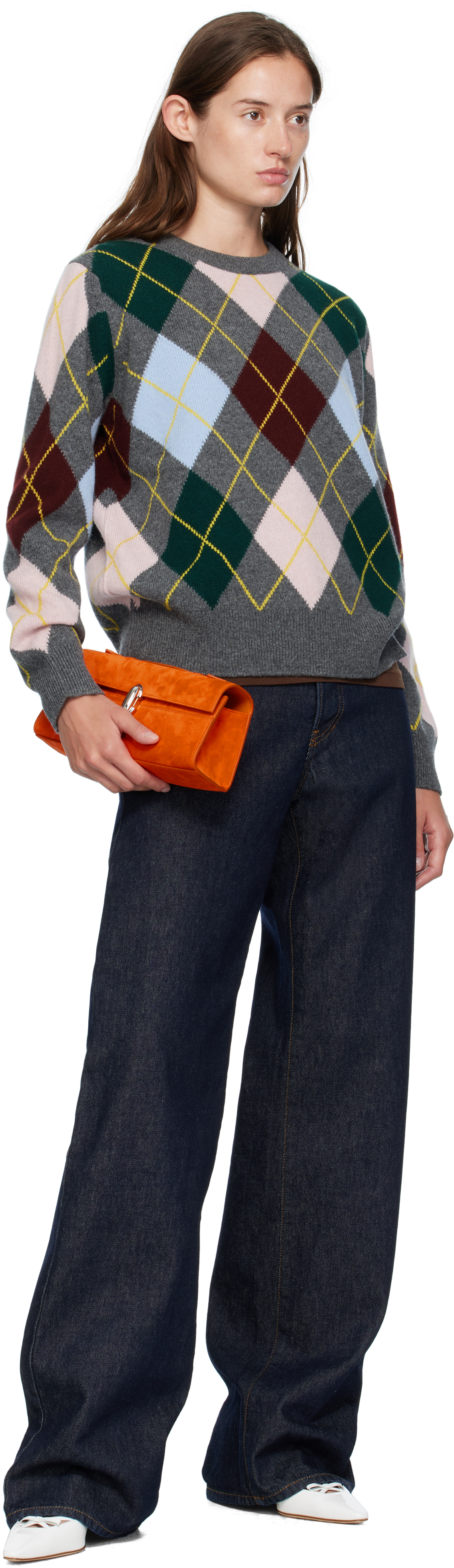 And-daughter Gray Ava Argyle Crewneck Sweater In Multi