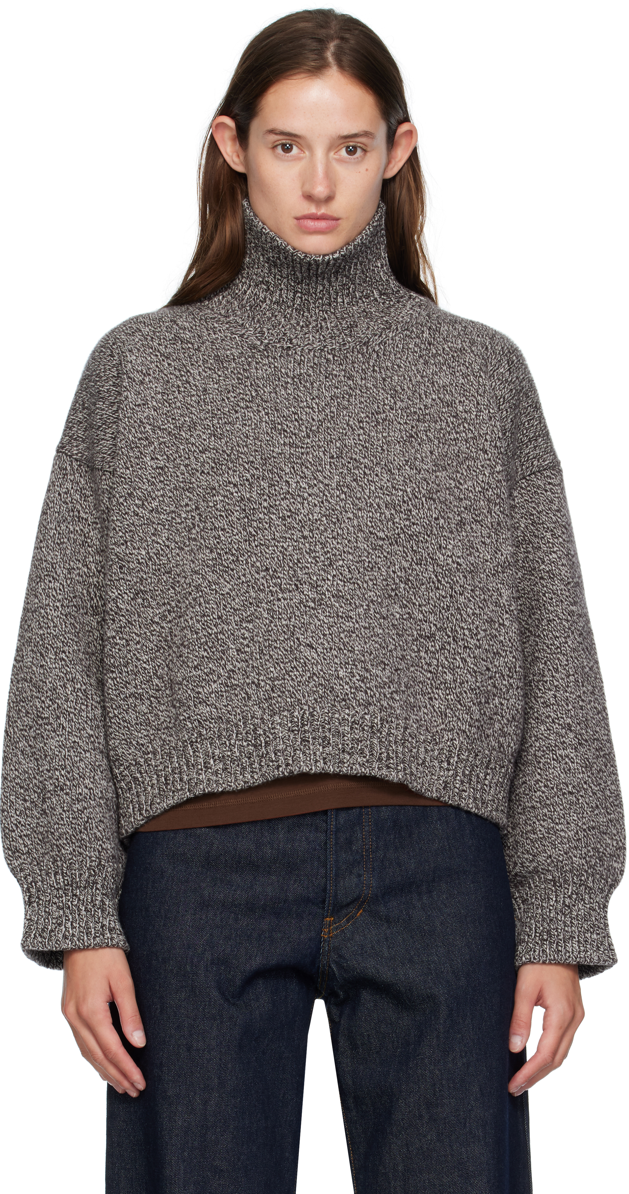 And-daughter Brown Caragh Chunky Crop Turtleneck In Gray