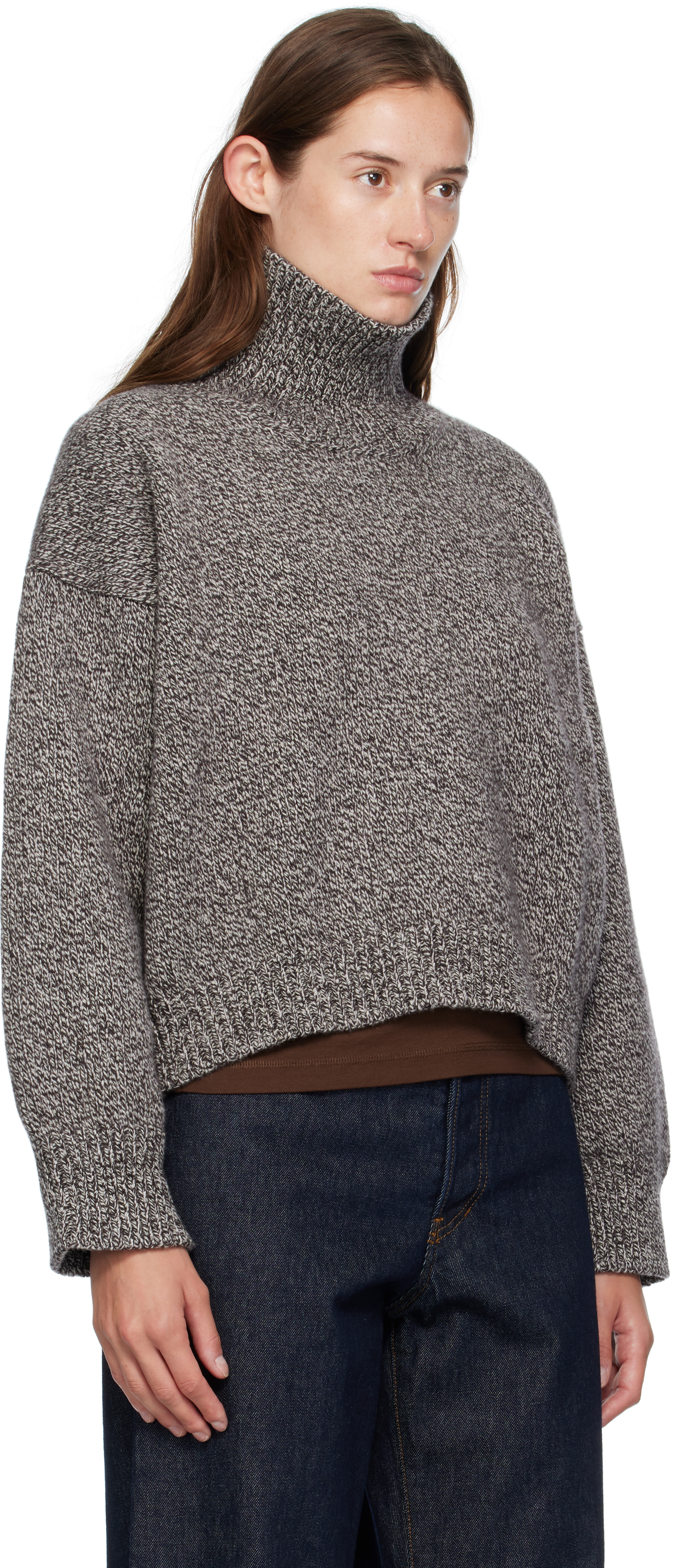 And-daughter Brown Caragh Chunky Crop Turtleneck In Gray