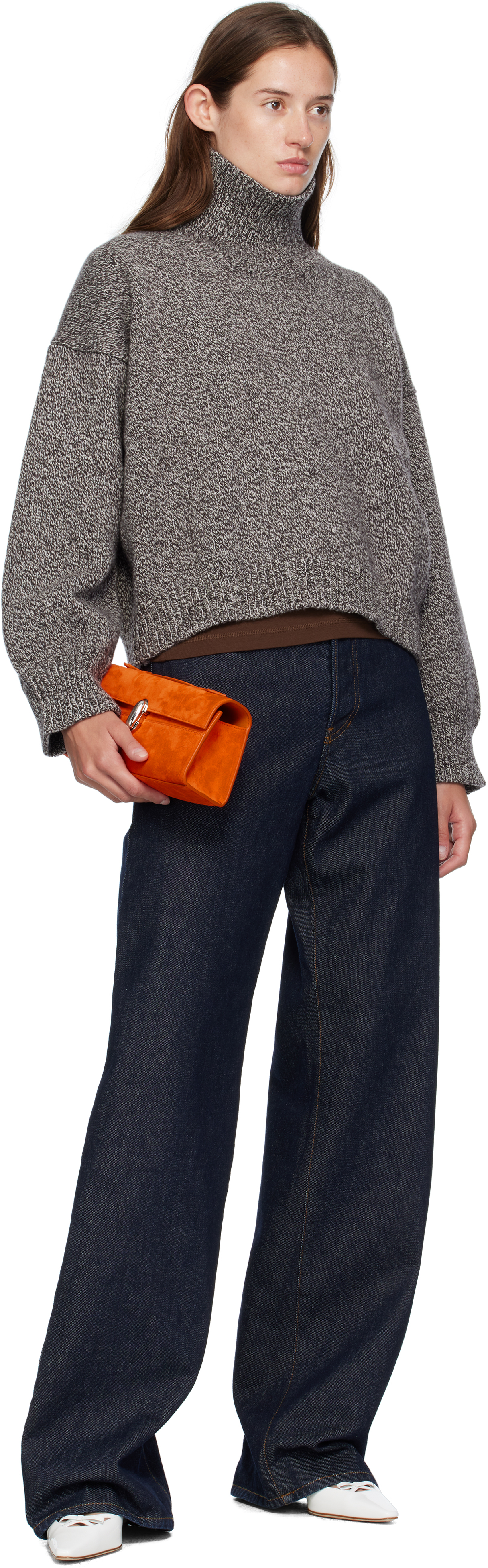 And-daughter Brown Caragh Chunky Crop Turtleneck In Gray