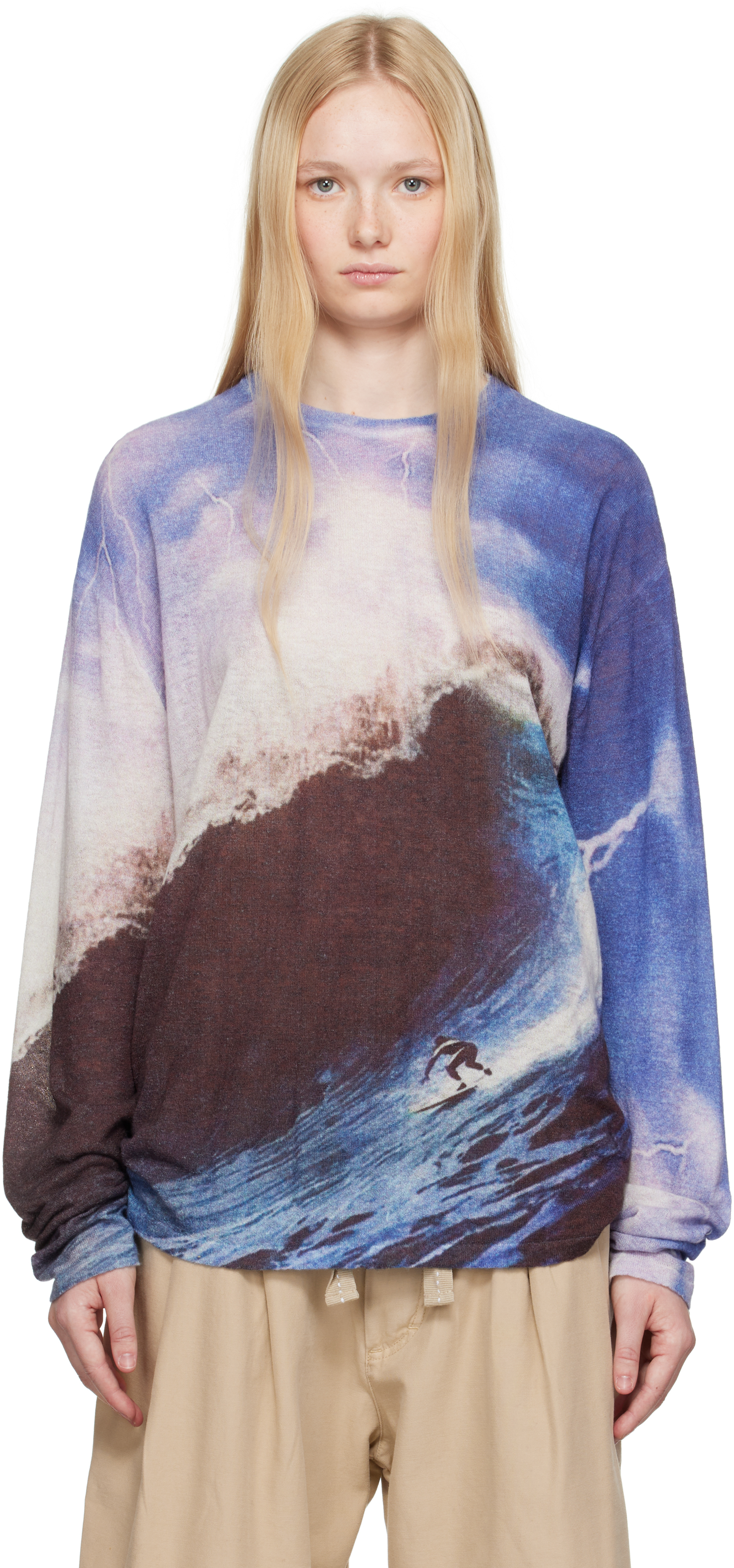 Purple & Brown Wave Print Knit Sweater