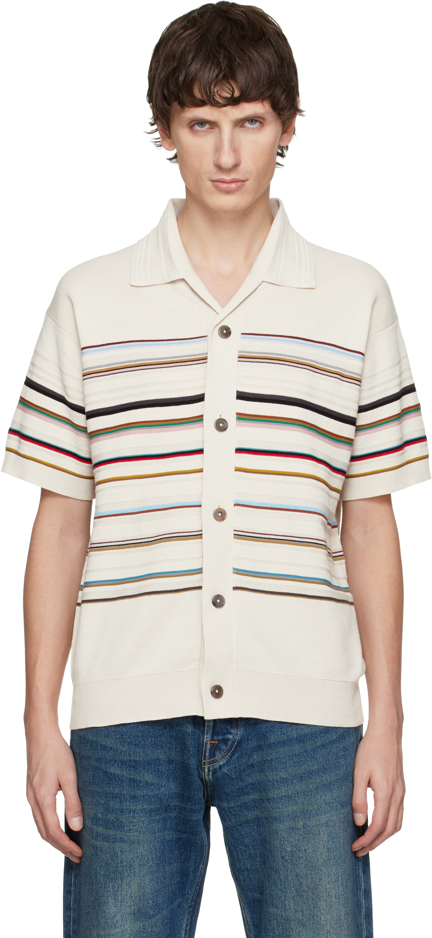 Paul Smith Off-white 'signature Stripe' Short-sleeve Shirt In Multi