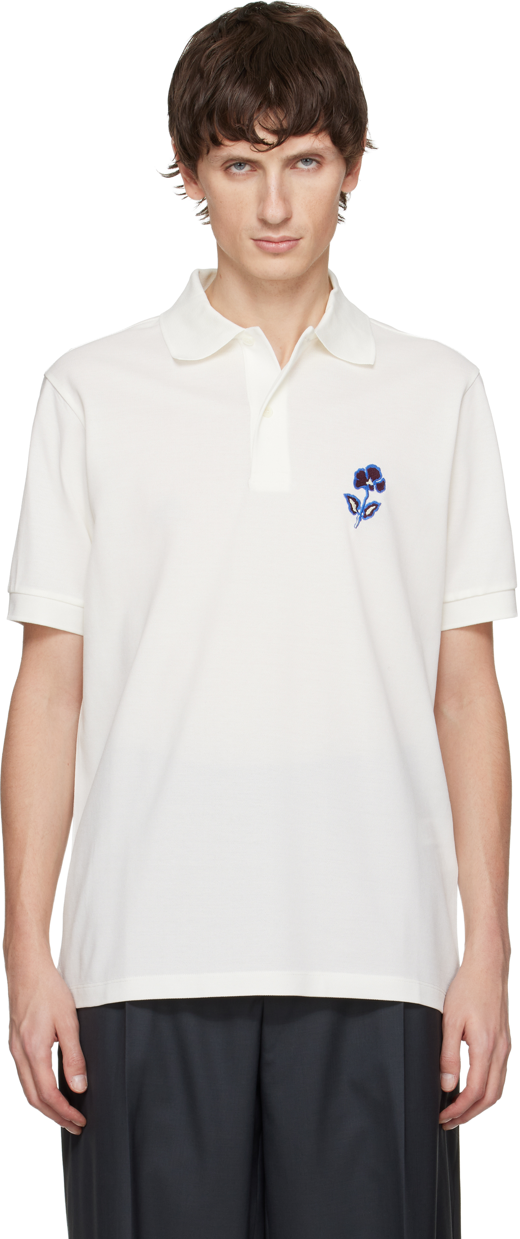 Paul Smith White Floral Embroidered Polo