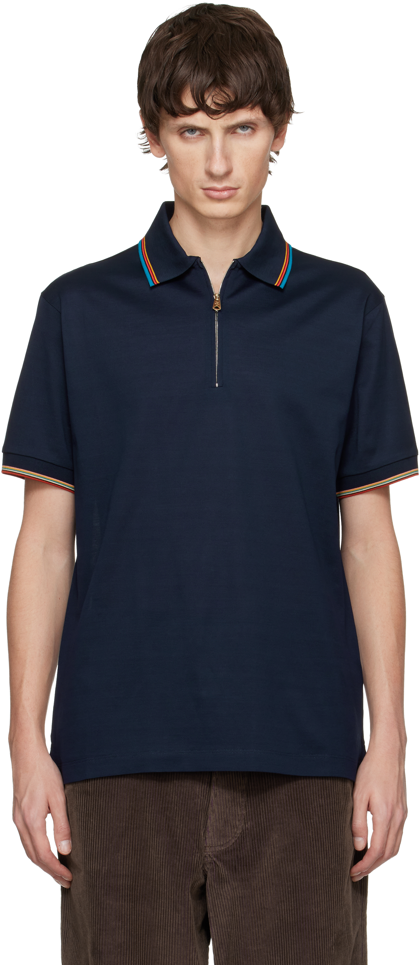 Paul Smith Navy Stripe Detail Polo In Blue