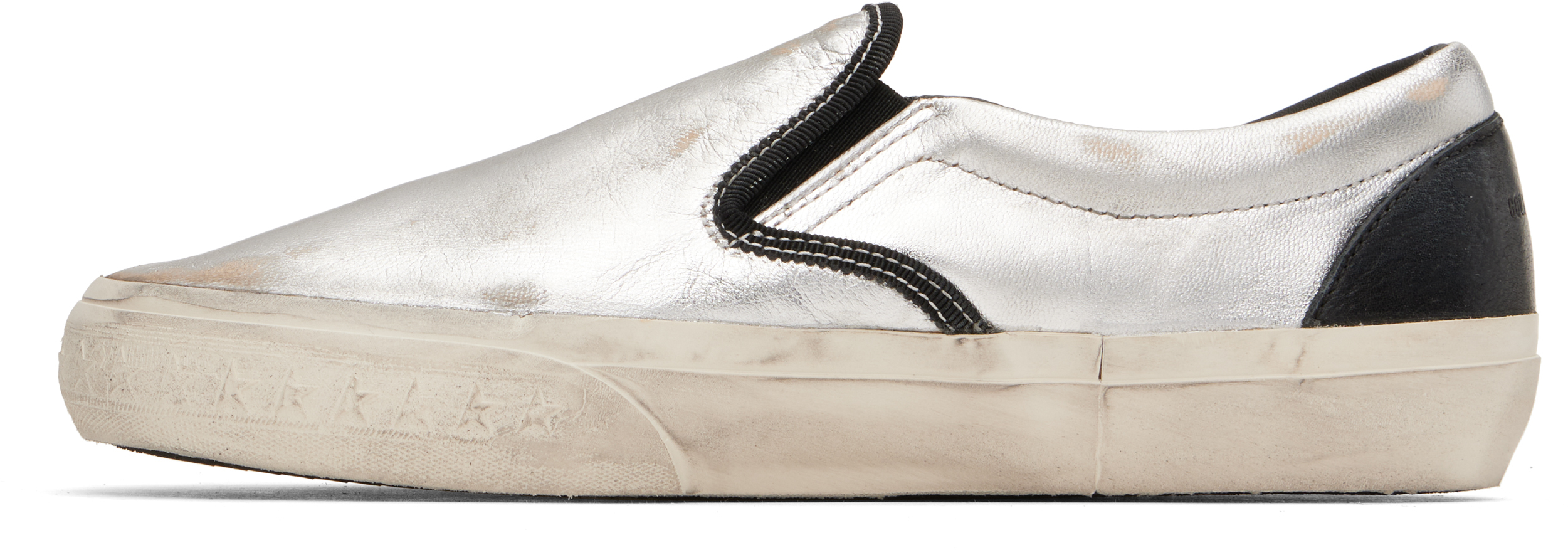 Golden Goose Unisex Vce Laminated Leather Sneaker In Silver Black In White