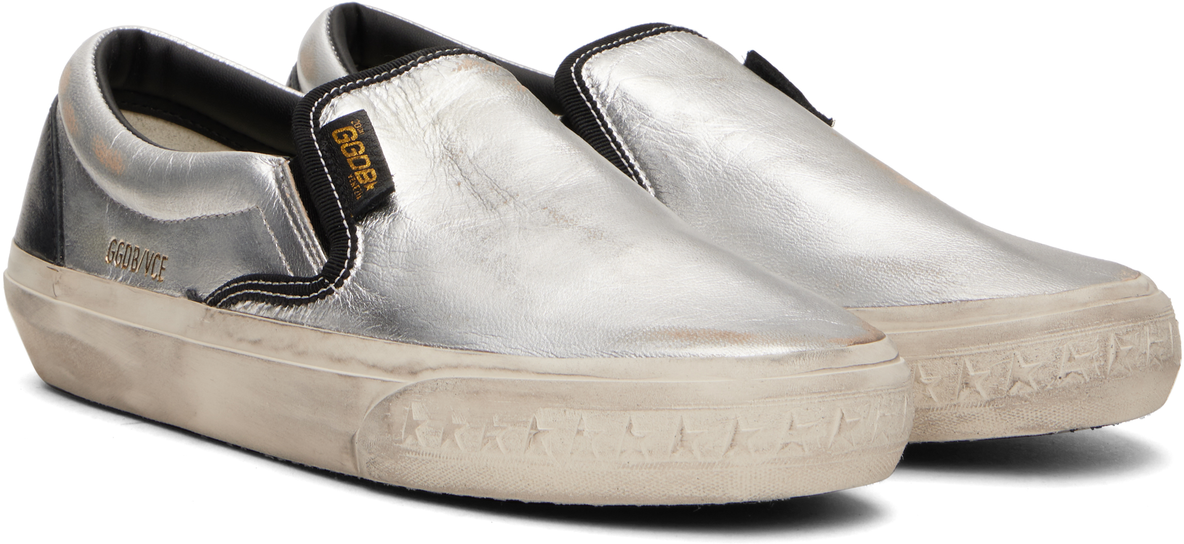 Golden Goose Unisex Vce Laminated Leather Sneaker In Silver Black In White