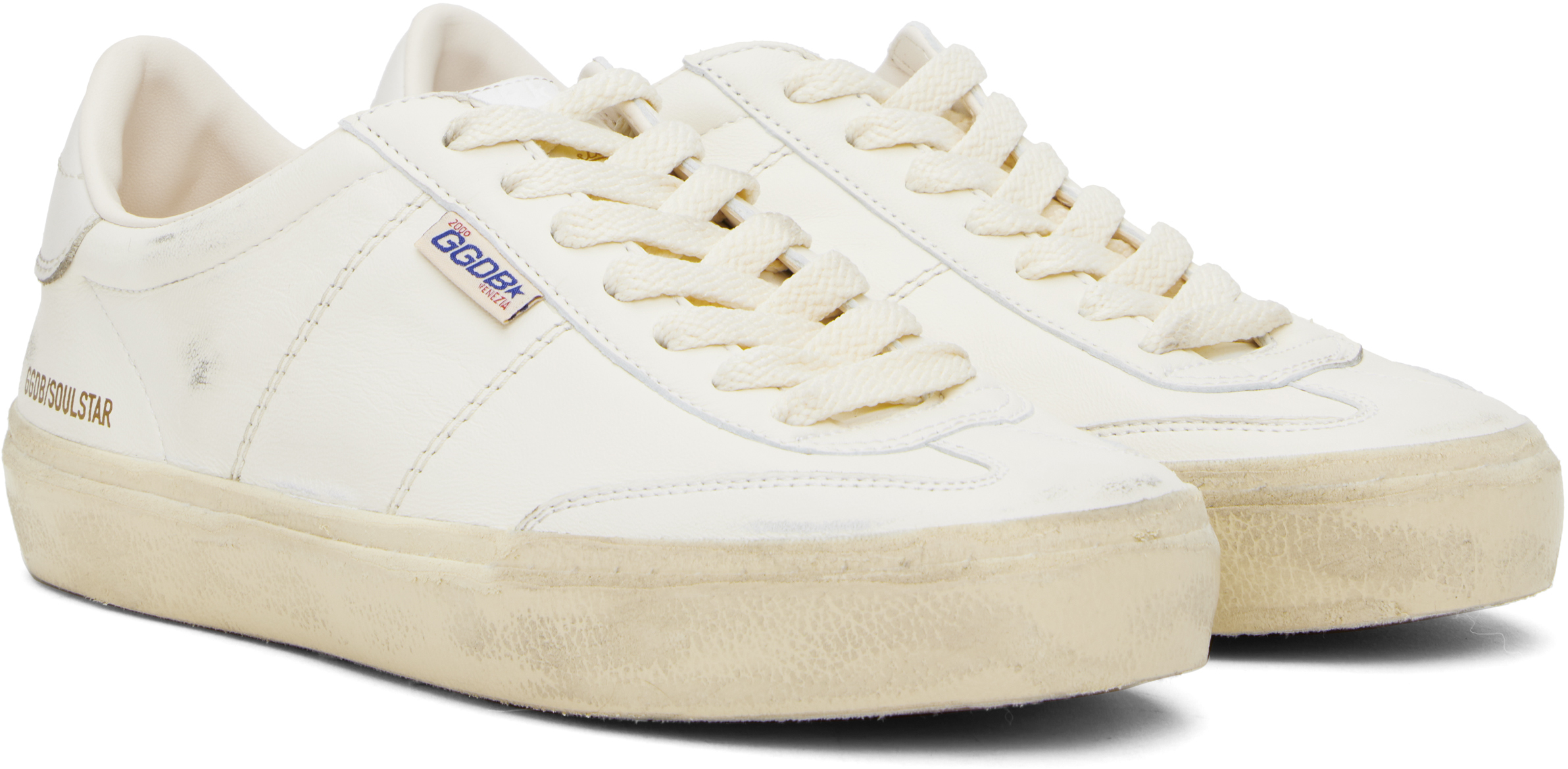 Golden Goose Soul Star Leather Low-top Sneakers With Used Effect In White/milk