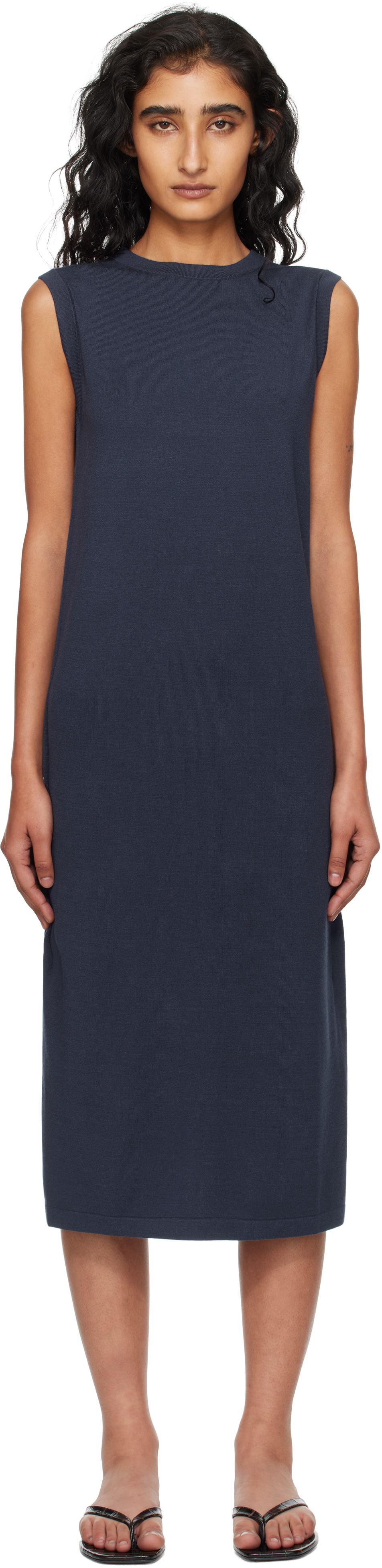 Mm By Max Mara Navy Aulla Midi Dress