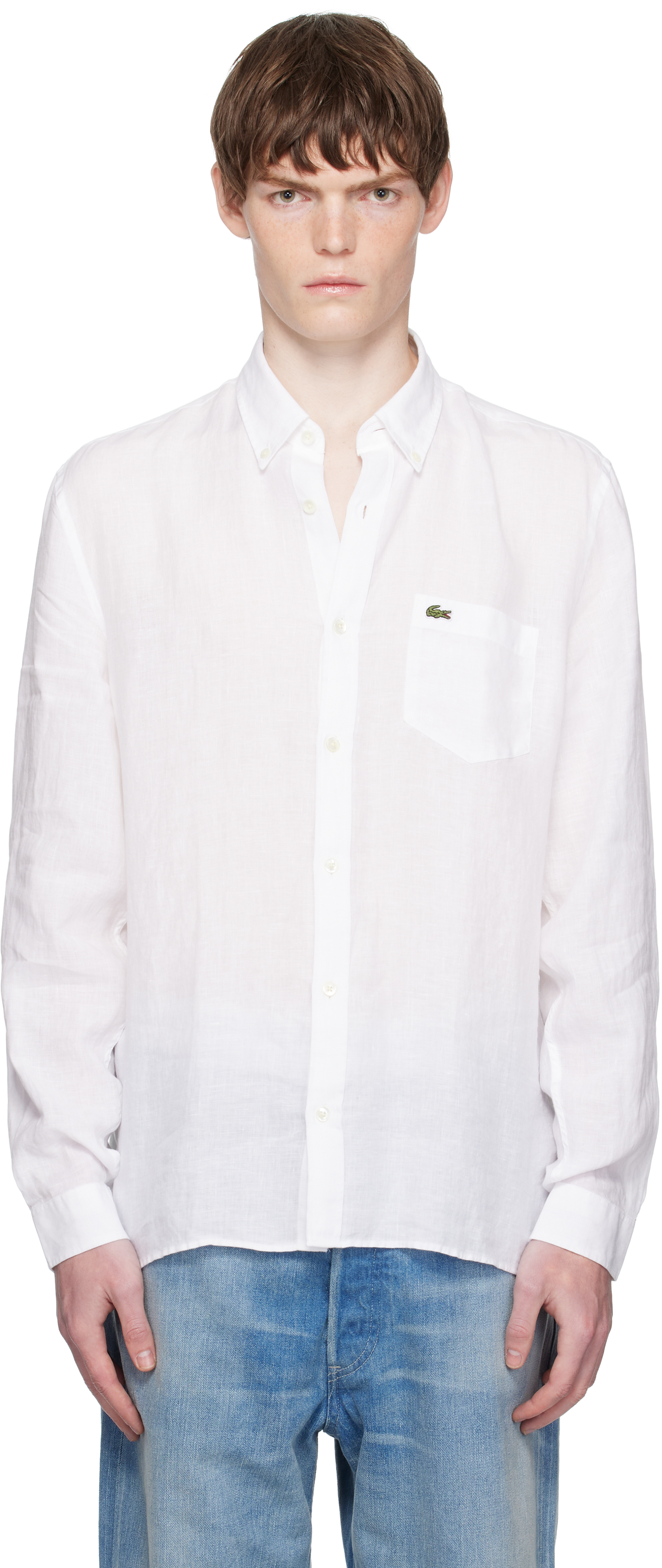 Mens Shirt Lacoste White Linen Shirt Lacoste Men's Regular Fit