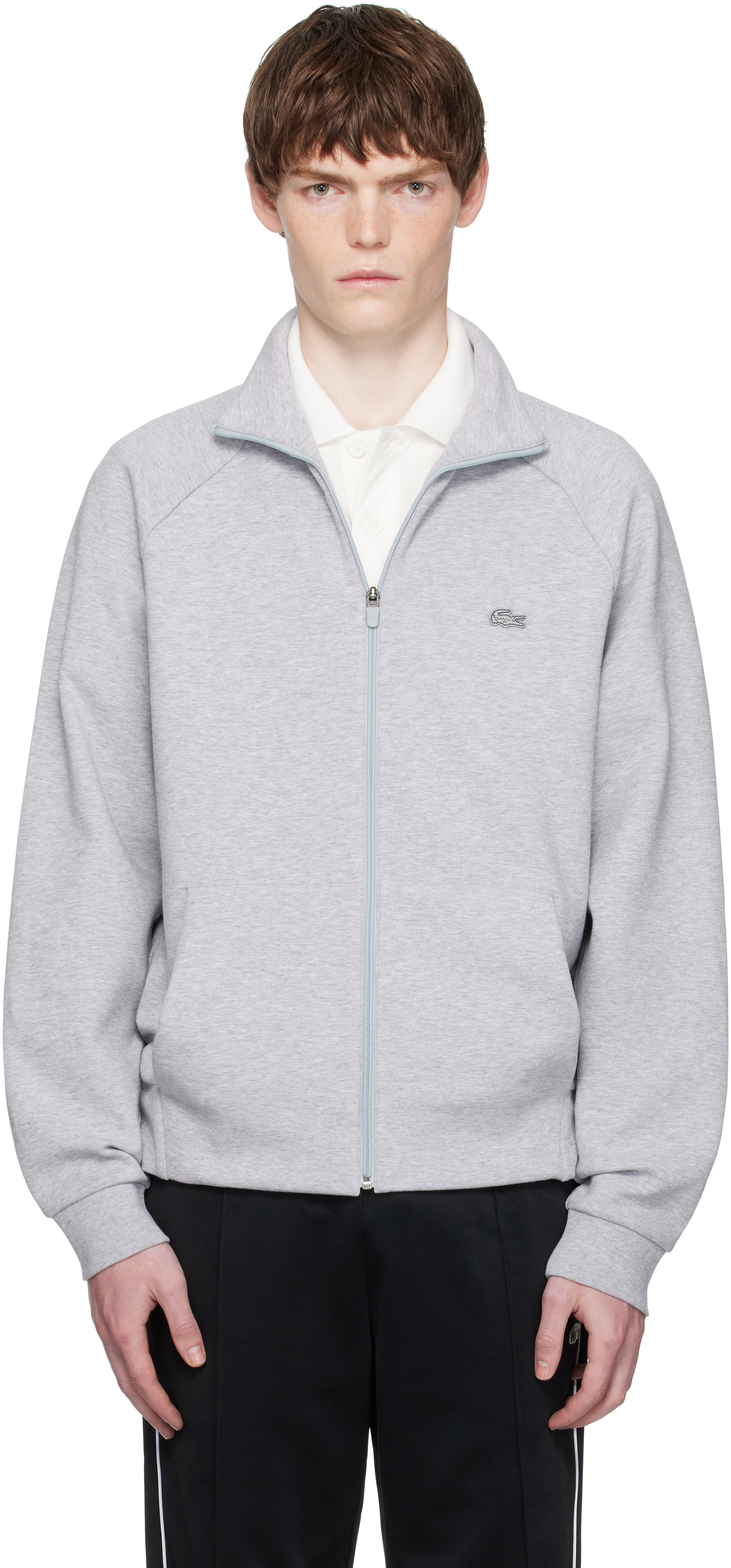 Gray Double Faced Jersey Zip-Up Sweatshirt by Lacoste on Sale