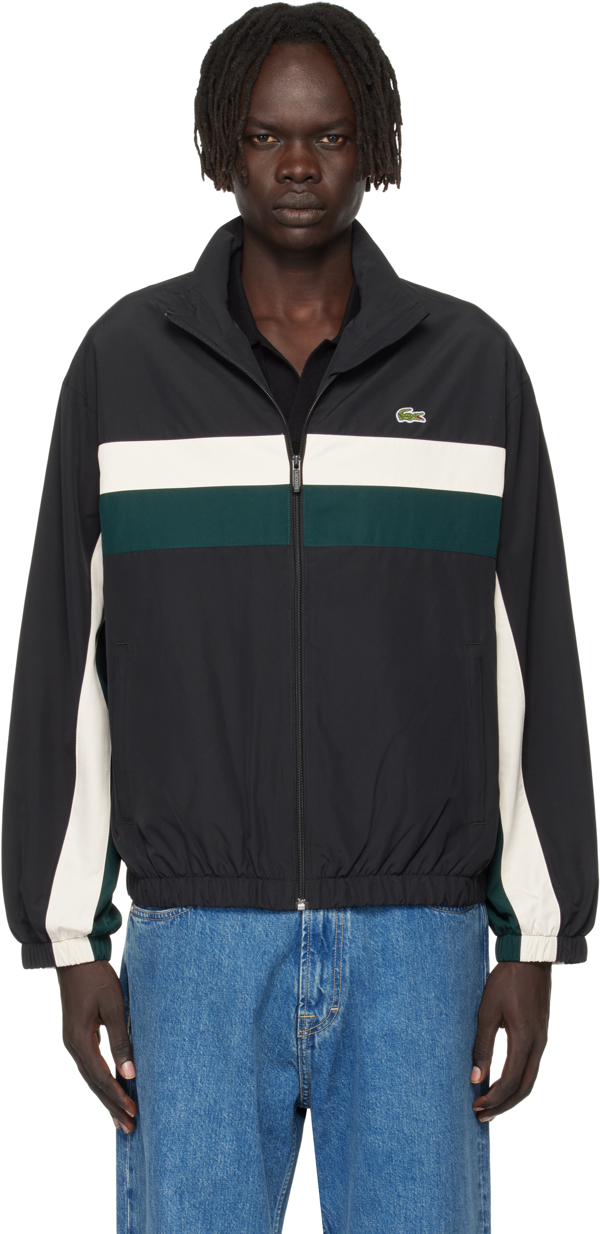 Lacoste Black Color Block Track Jacket In Multi