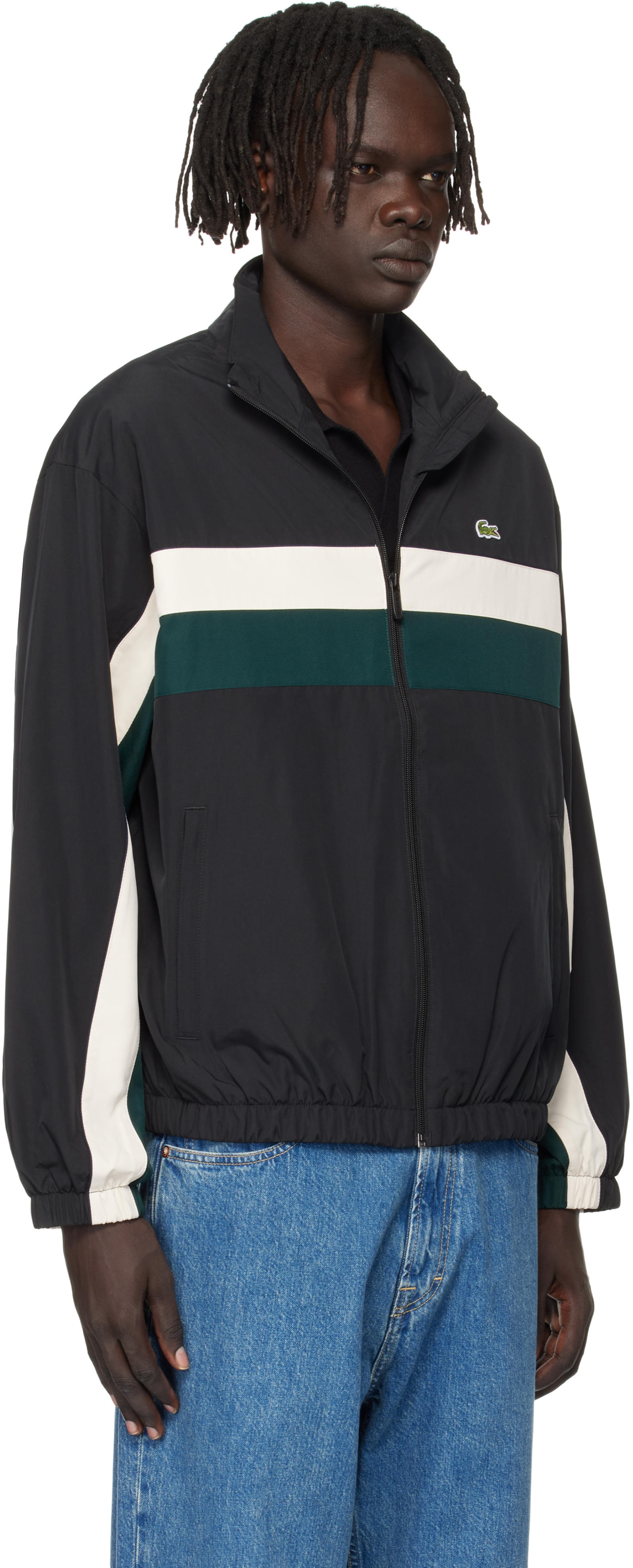 Lacoste Black Color Block Track Jacket In Multi