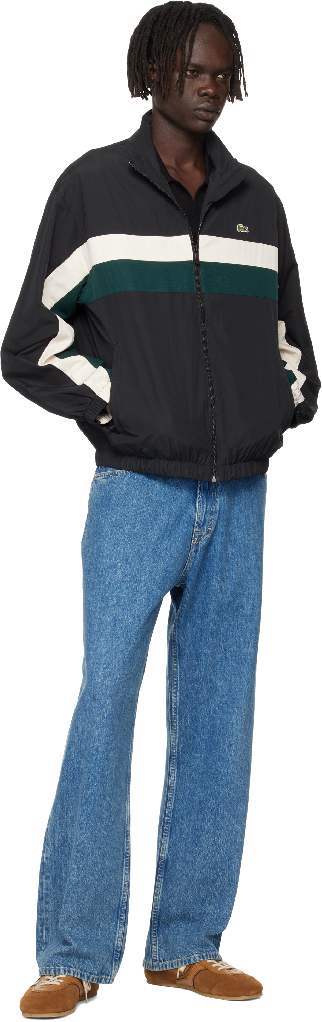 Lacoste Black Color Block Track Jacket In Multi