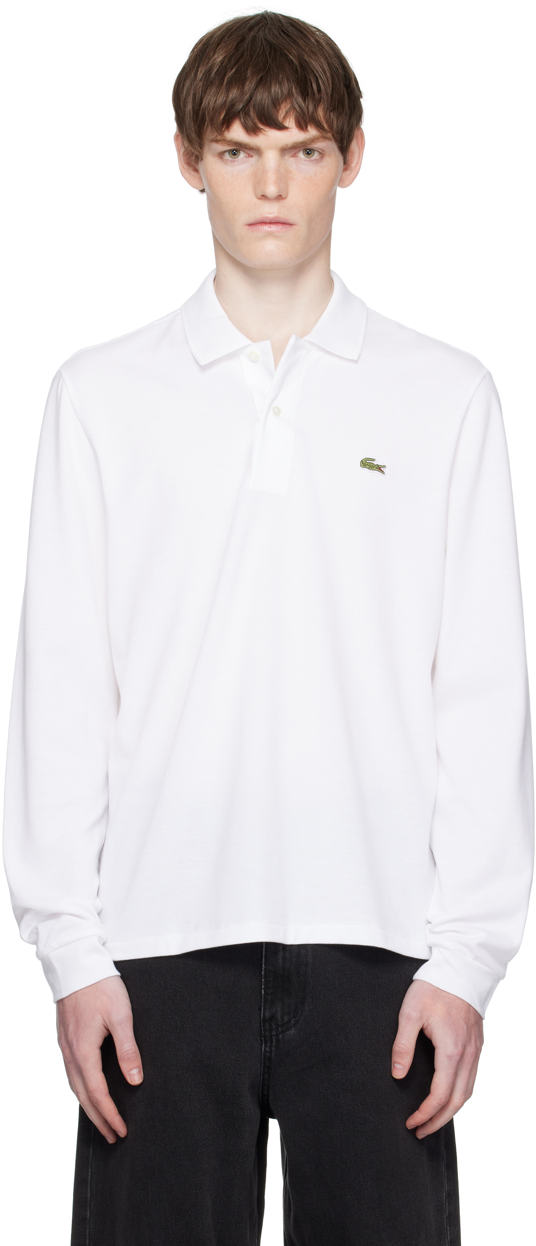 Lacoste White Classic Fit Long Sleeve L.12.12 Polo In White