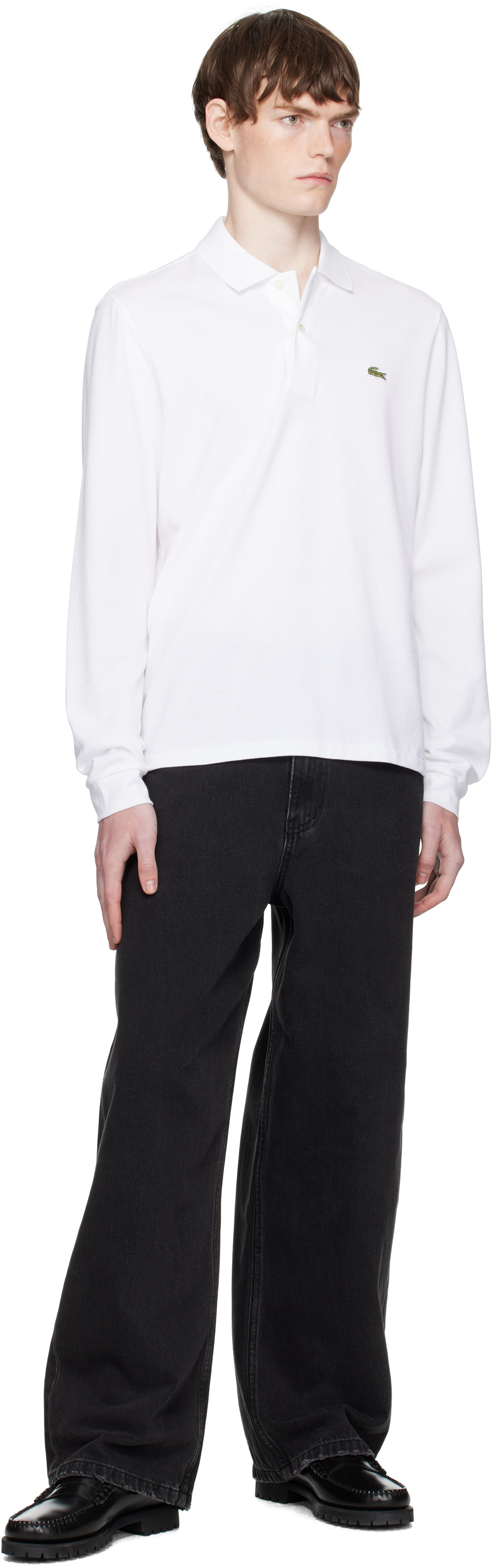 Lacoste White Classic Fit Long Sleeve L.12.12 Polo In White
