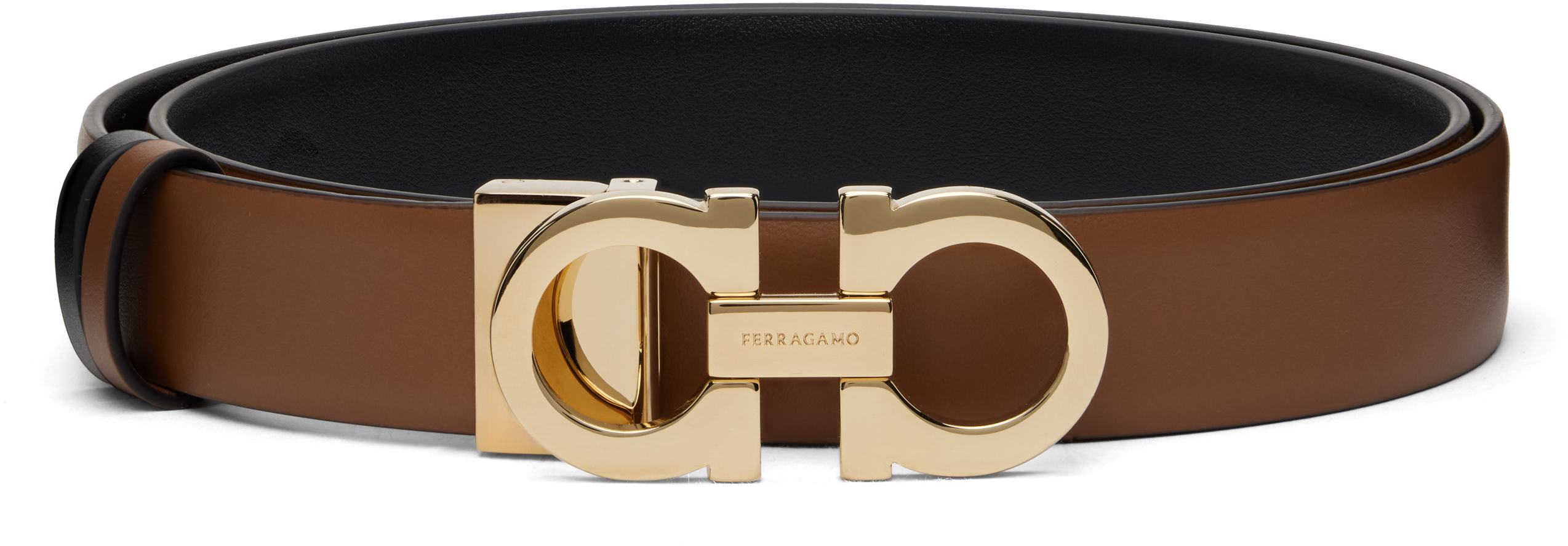 Tan & Black Gancini Reversible Belt