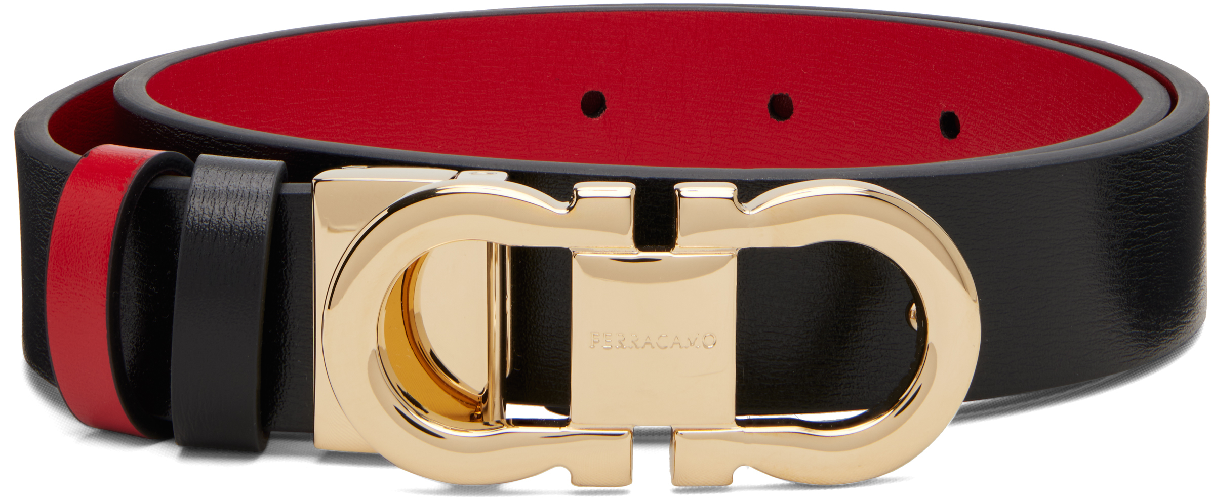 Ferragamo: Black Adjustable Gancini Reversible Belt | SSENSE