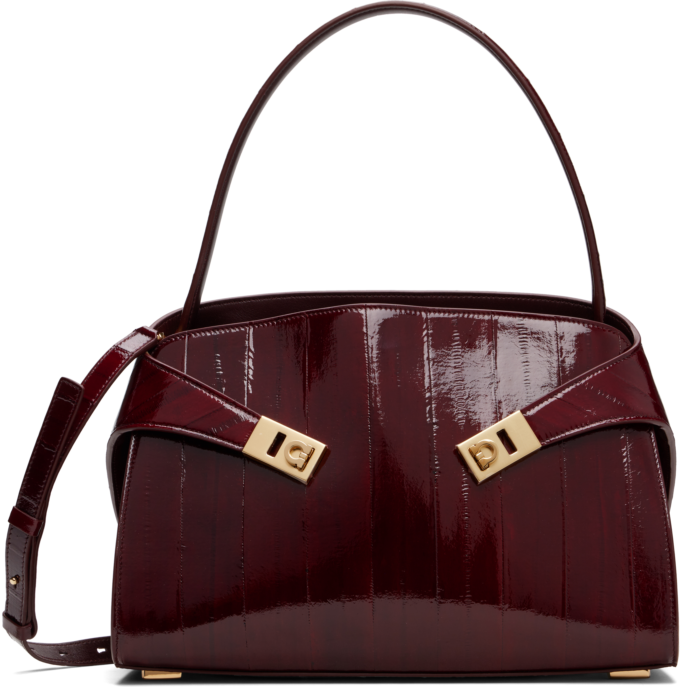 Ferragamo: バーガンディ Hug Soft ショルダーバッグ | SSENSE 日本