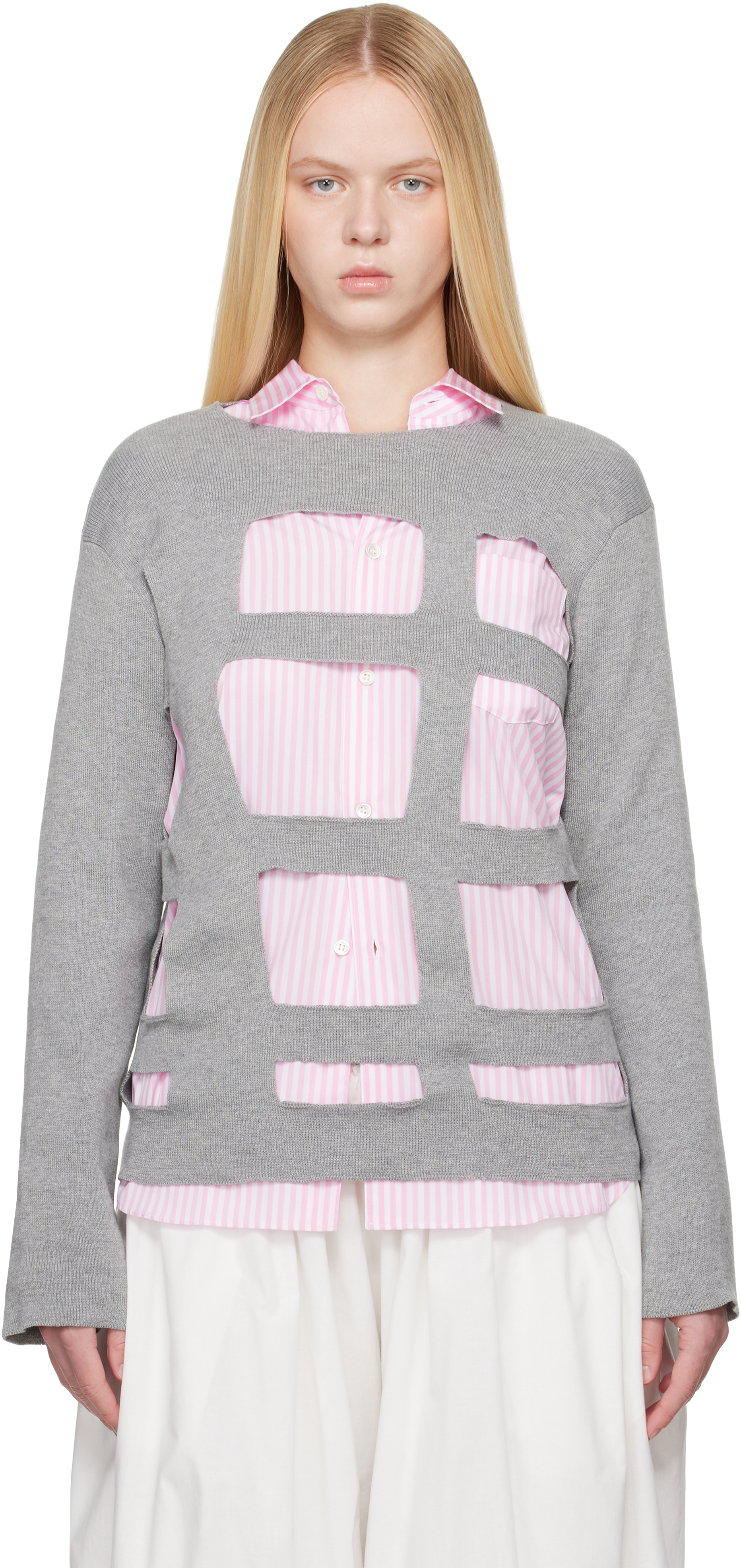 Gray Geometric Cutouts Sweater