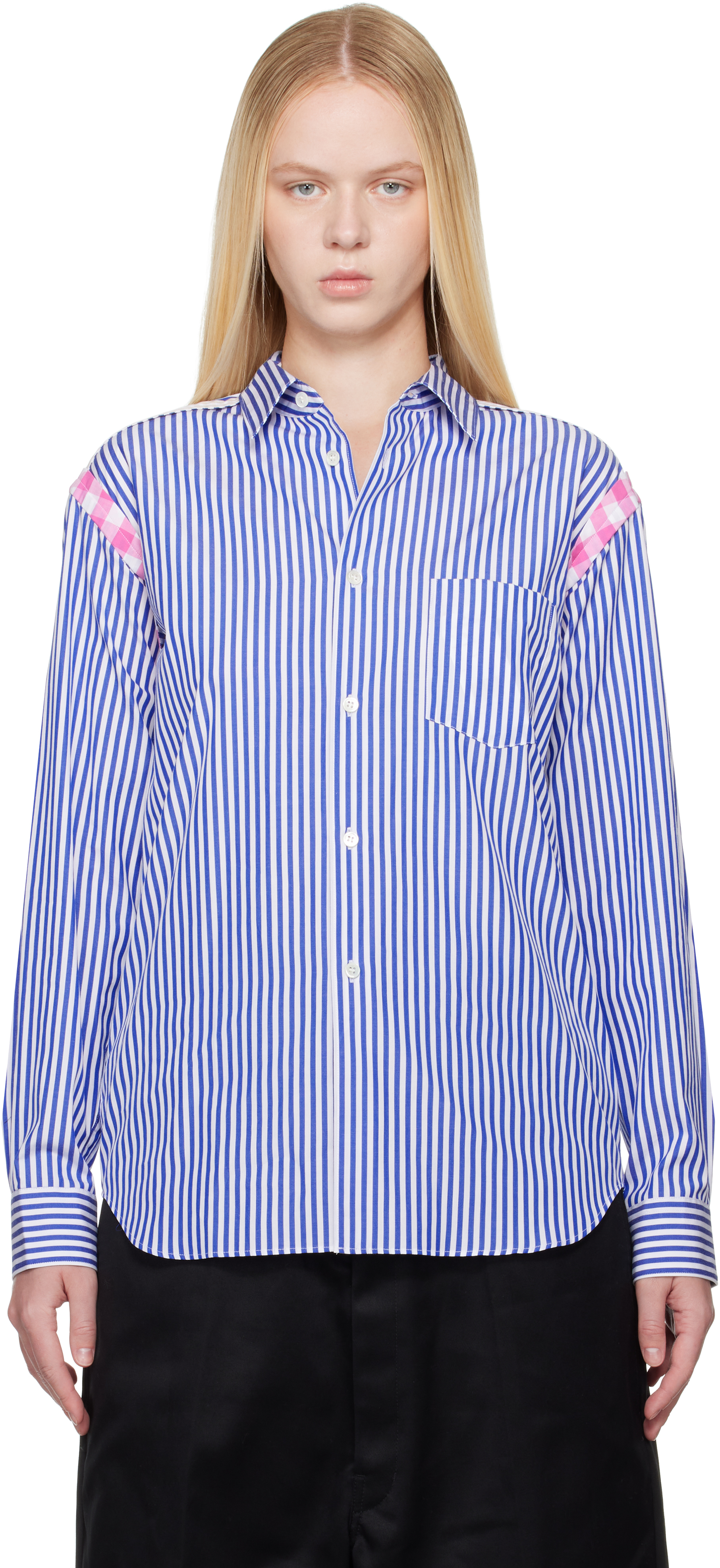 Comme des Garçons Shirt: Chemise bleu et blanc à rayures et à