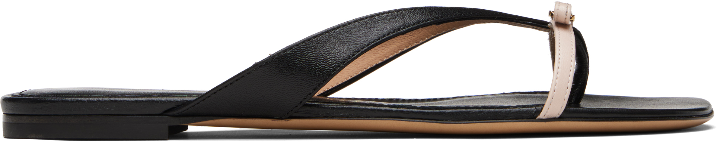 Ferragamo: Black & Beige Mini Bow Flip-Flops | SSENSE