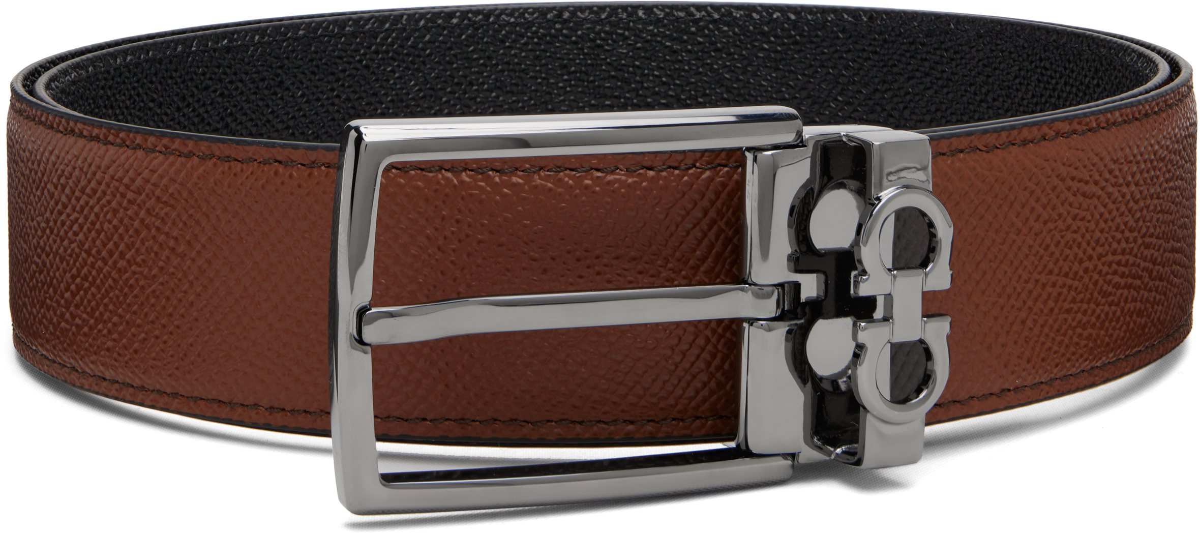 Ferragamoのブラウン Gancini リバーシブル アジャスタブル ベルトが