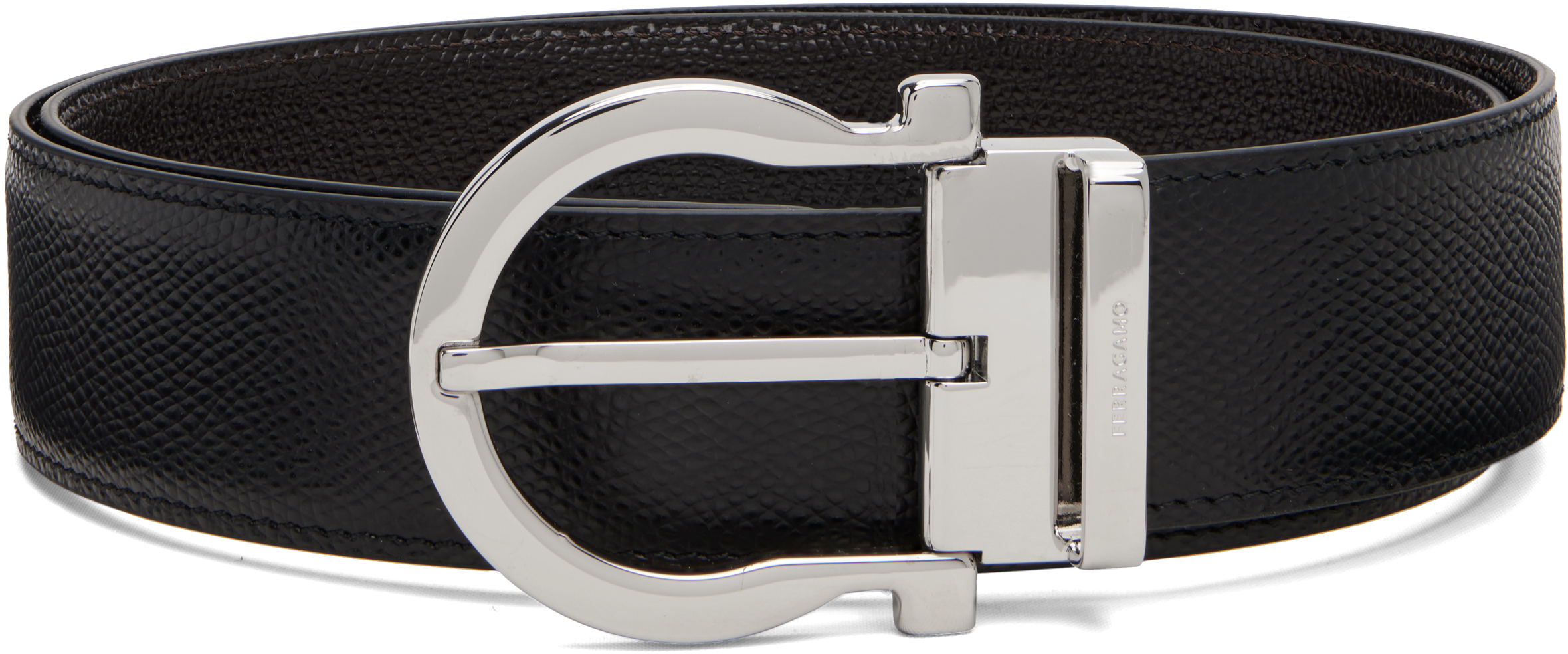 Black Adjustable Reversible Belt by Ferragamo on Sale display picture 2