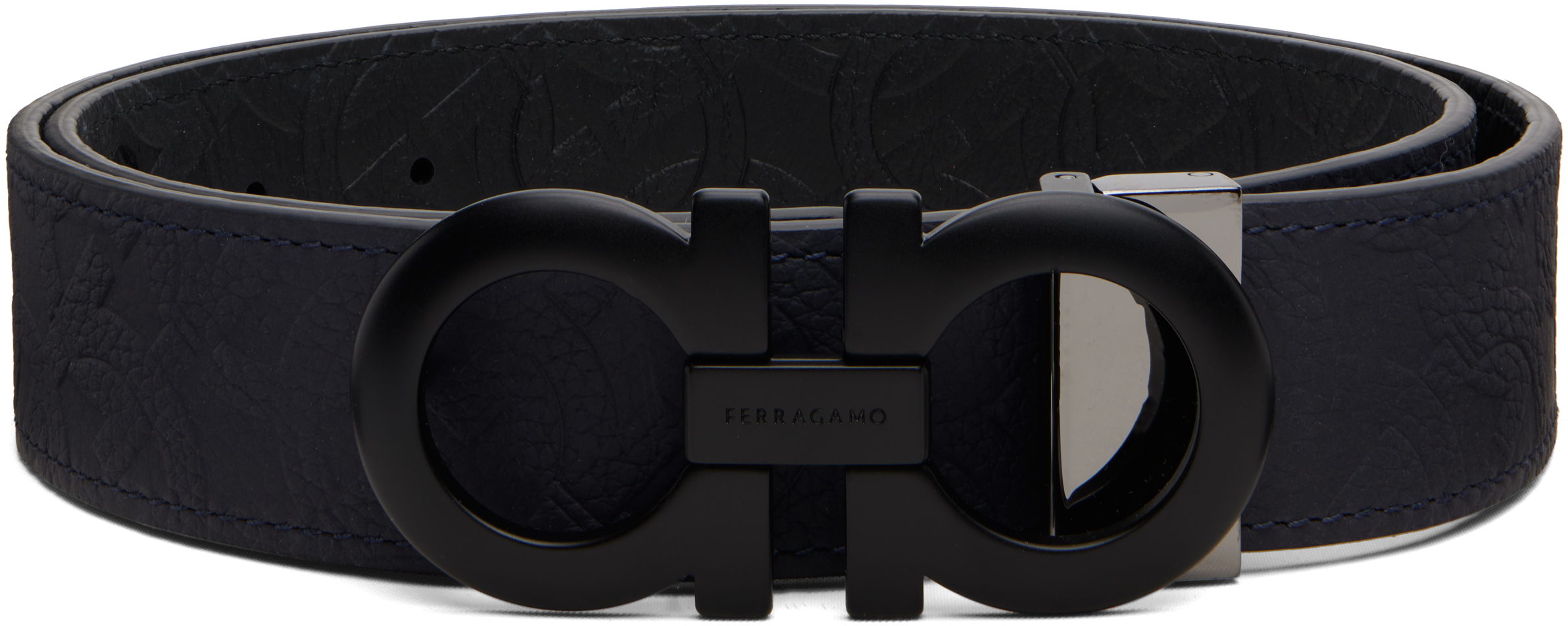 Ferragamoのネイビー Gancini リバーシブル アジャスタブル ベルトが