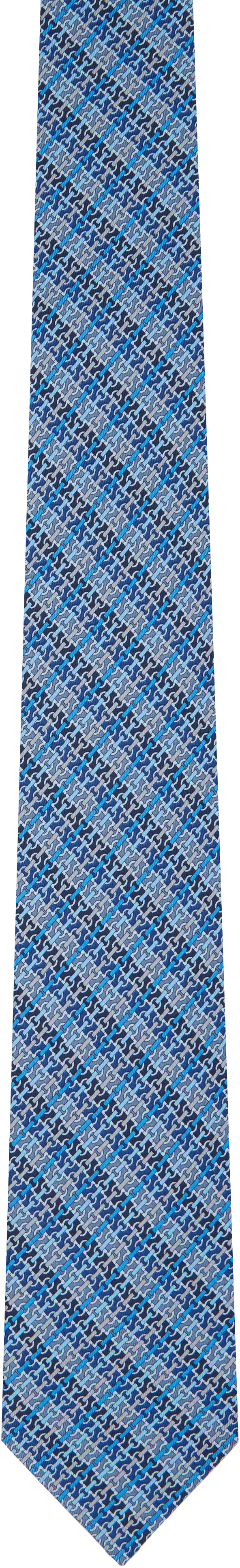 Blue Gancini Chain Print Silk Tie