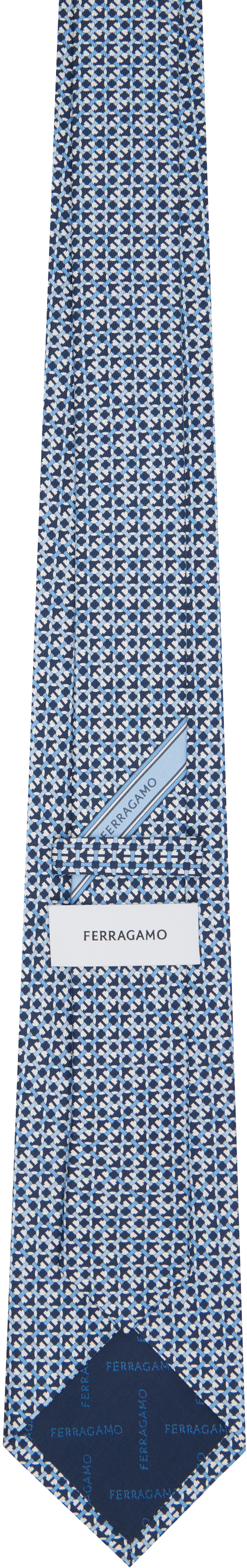 Ferragamo Blue Gancini Print Silk Tie