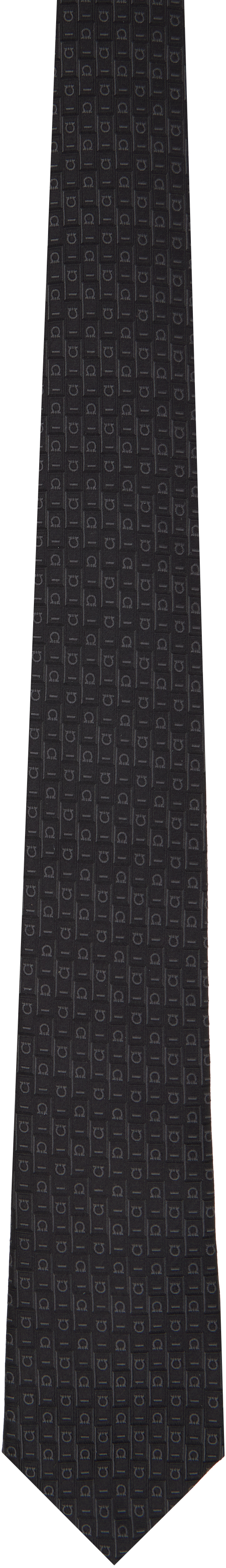 Black & Gray 'Ferragamo' Monogram Jacquard Tie