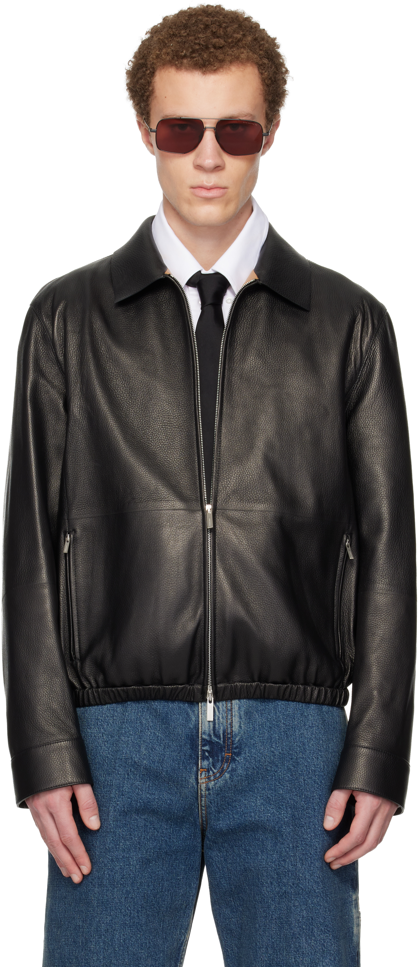 Ferragamo: ブラック ディアスキン ブルゾン レザージャケット