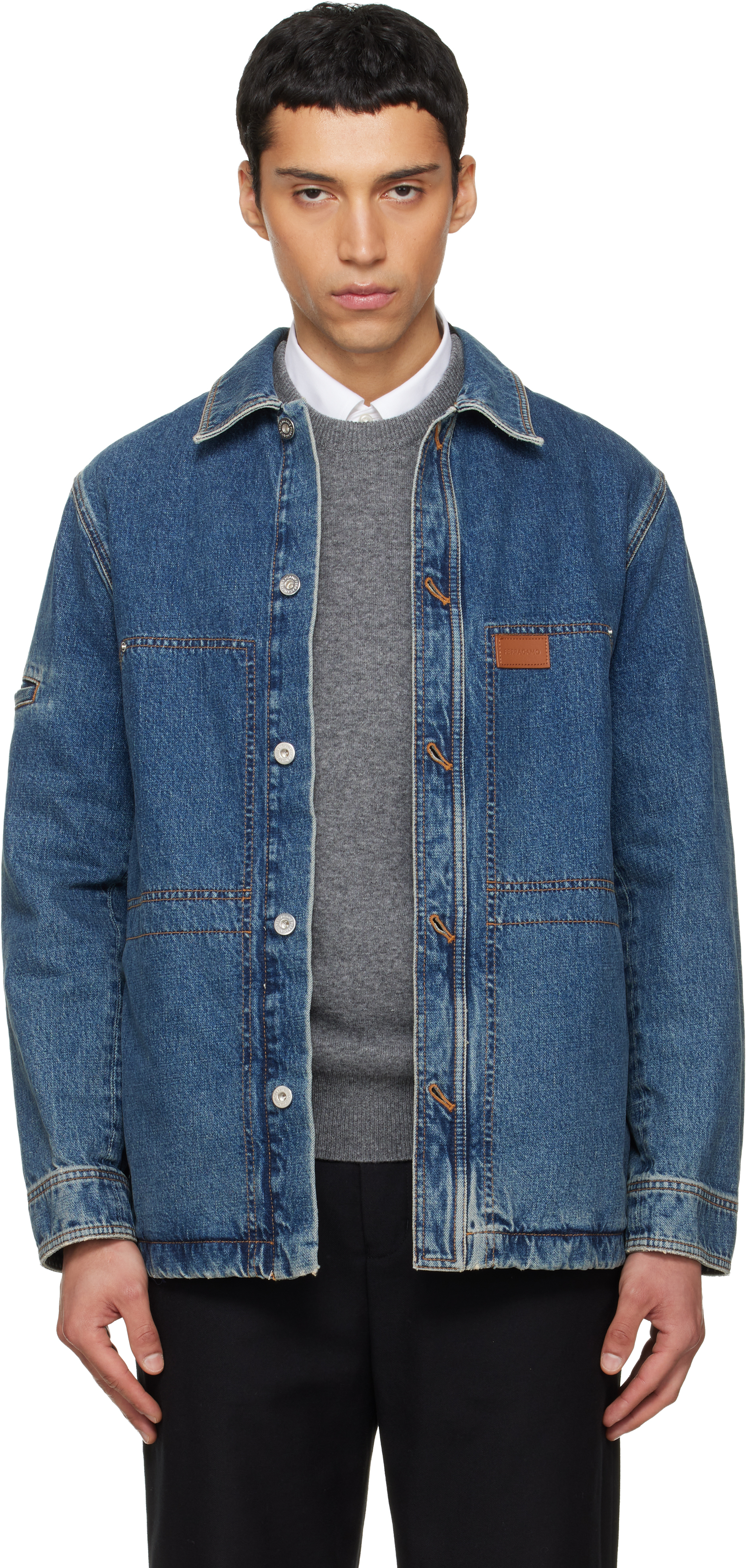 Ferragamoのブルー 長袖 デニムシャツがセール中