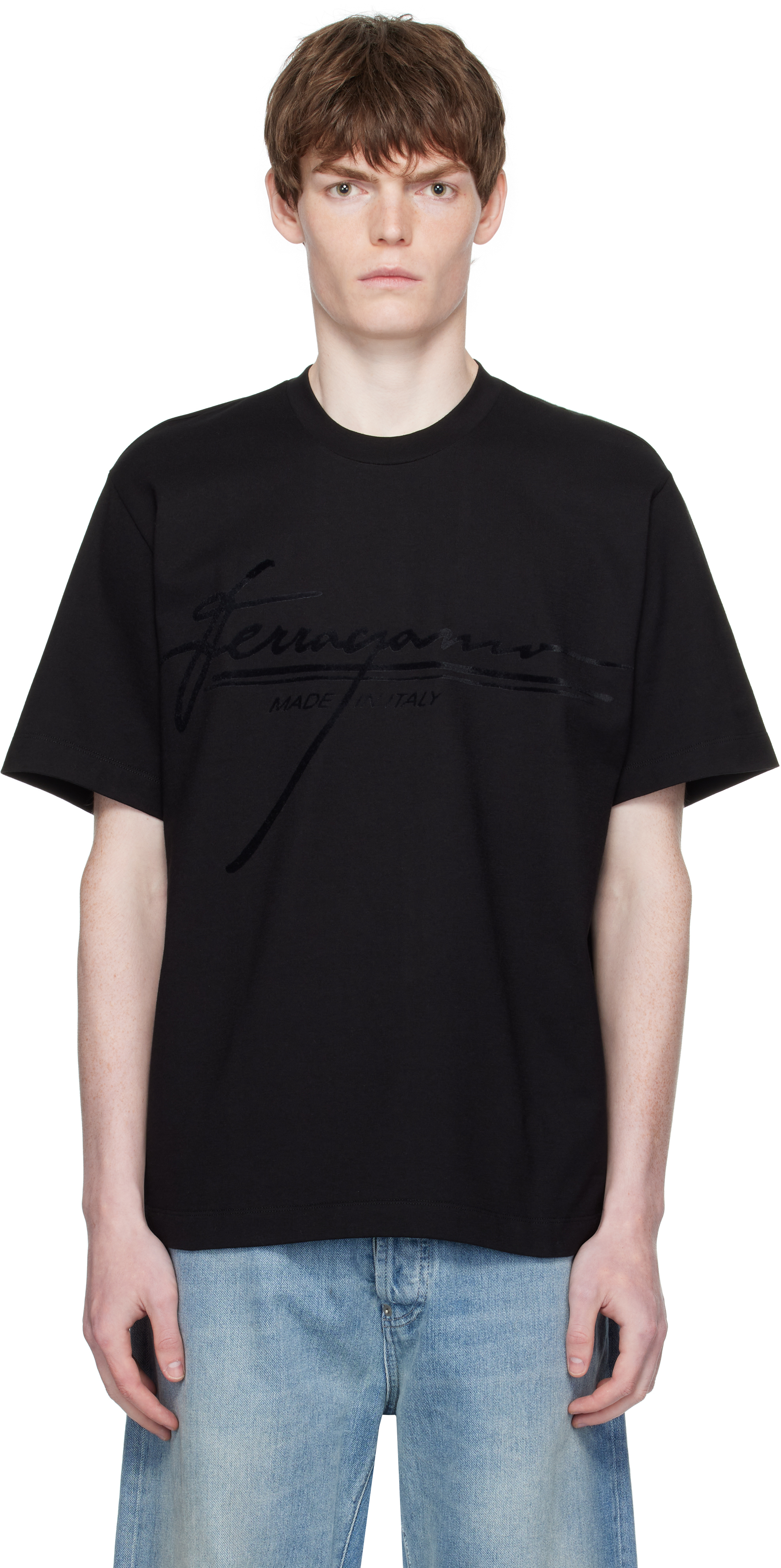 【関税込み】Ferragamo ブラック 半袖Tシャツ コットン Tシャツ - メンズ | Ferragamo