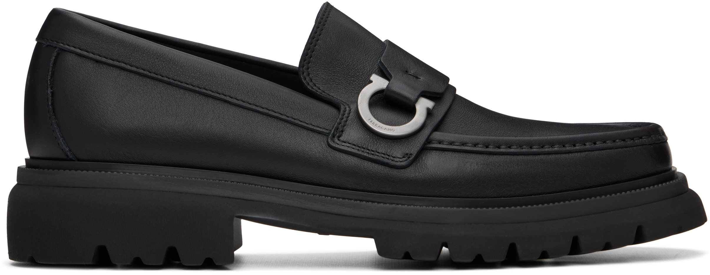 Ferragamo: Black Gancini Ornament Loafers | SSENSE