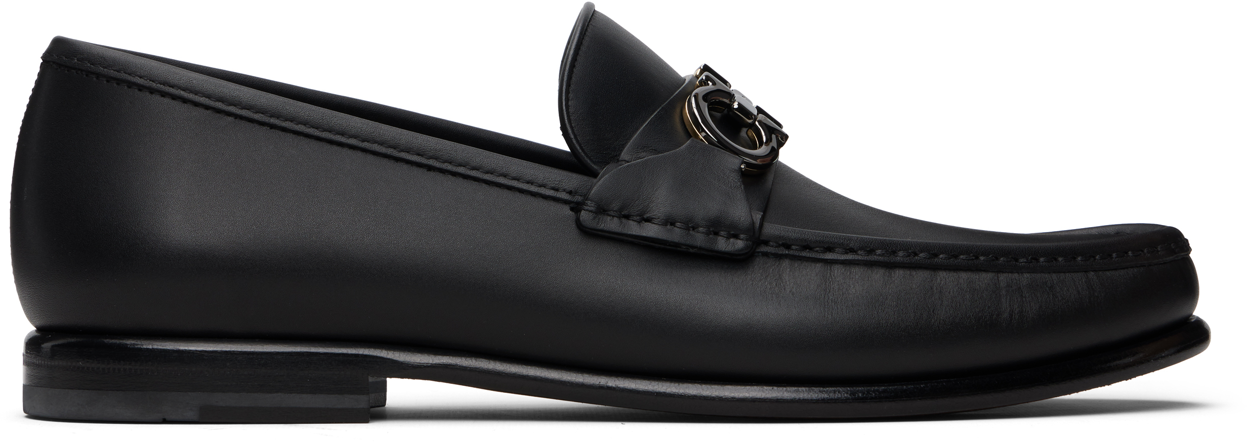 Black Gancini Buckle Loafers by Ferragamo on Sale display picture 3