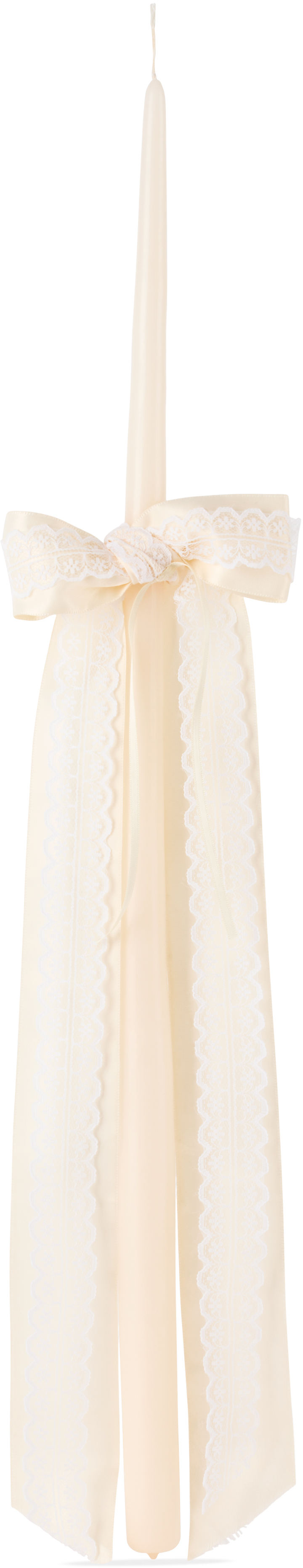 Gohar World Off-white Lace Bow Taper Candle In Neutral