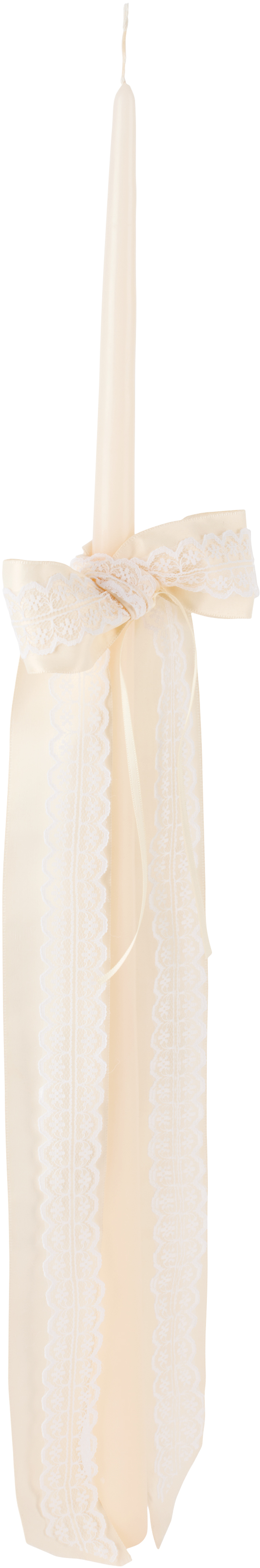 Gohar World Off-white Lace Bow Taper Candle In Neutral