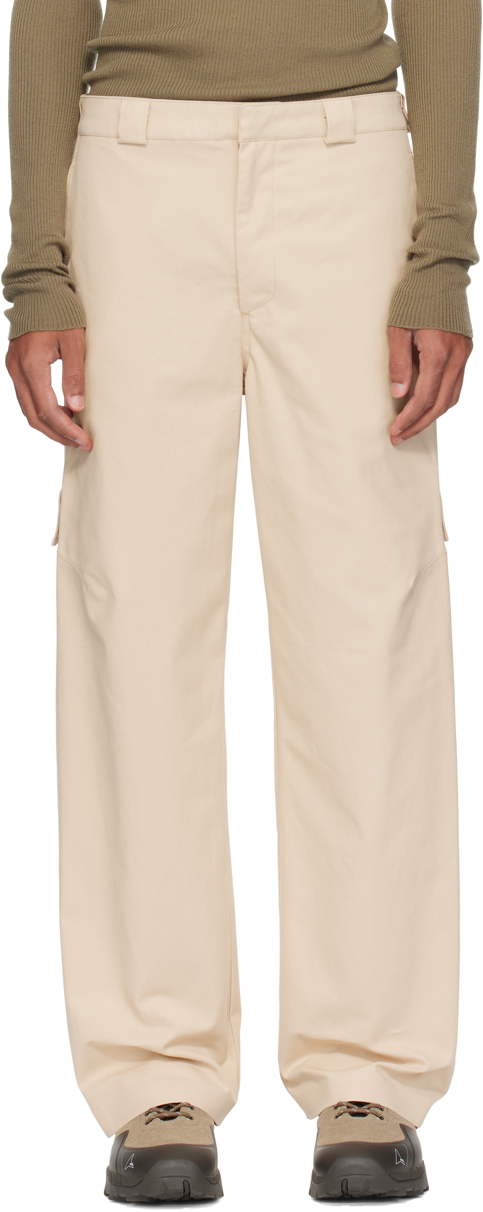 Beige Heavy Cotton Cargo Pants