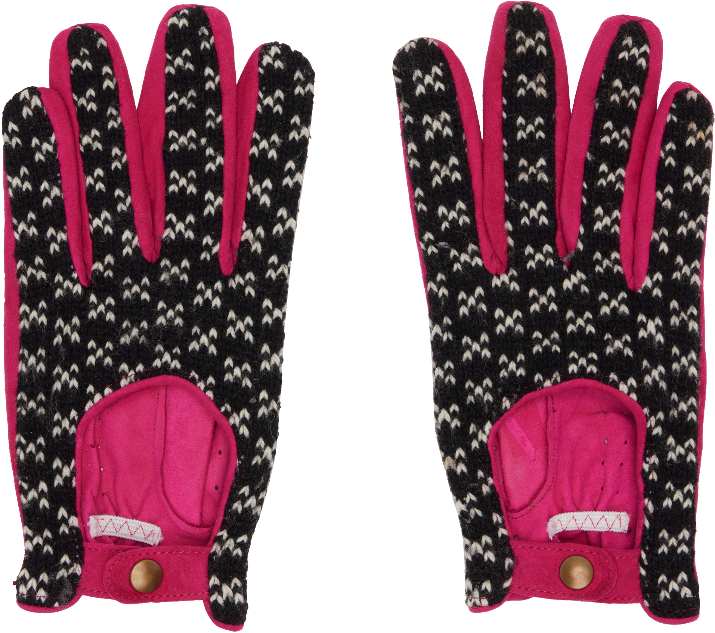 Julie Kegels Pink & Black Leather Gloves In Black