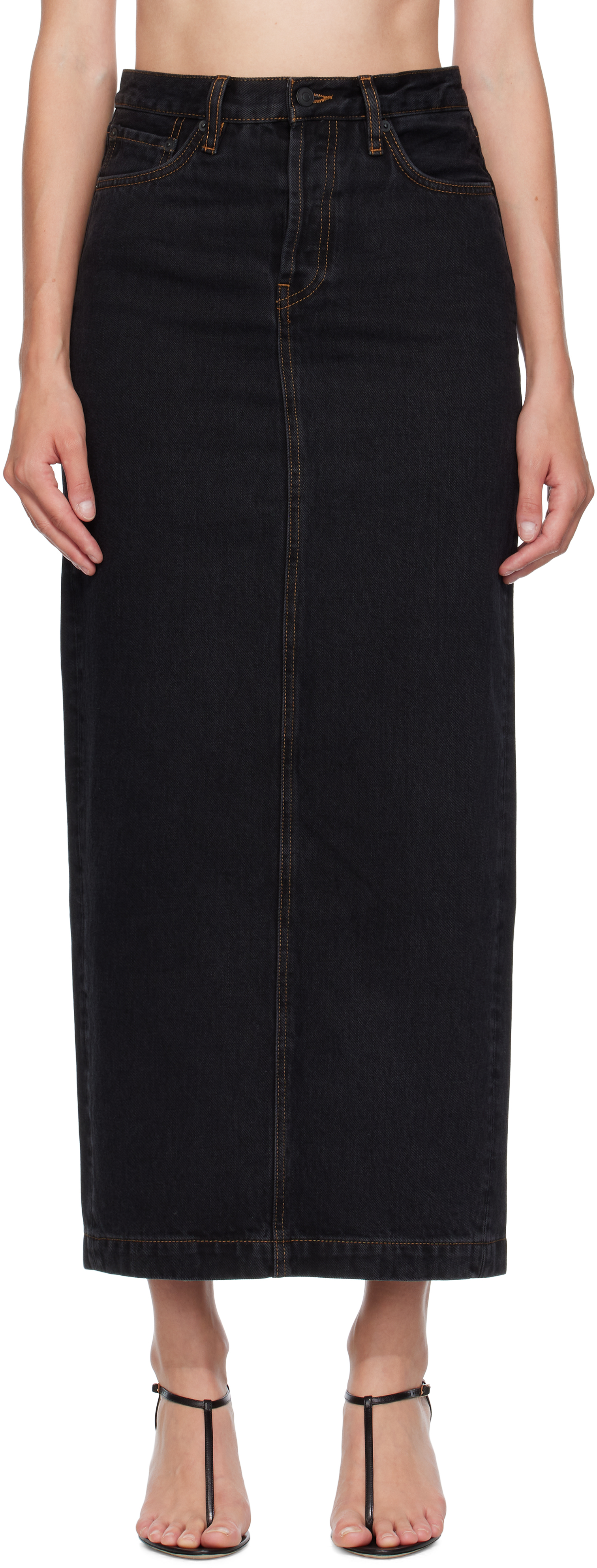 Wardrobe.nyc Black Denim Column Midi Skirt In Black