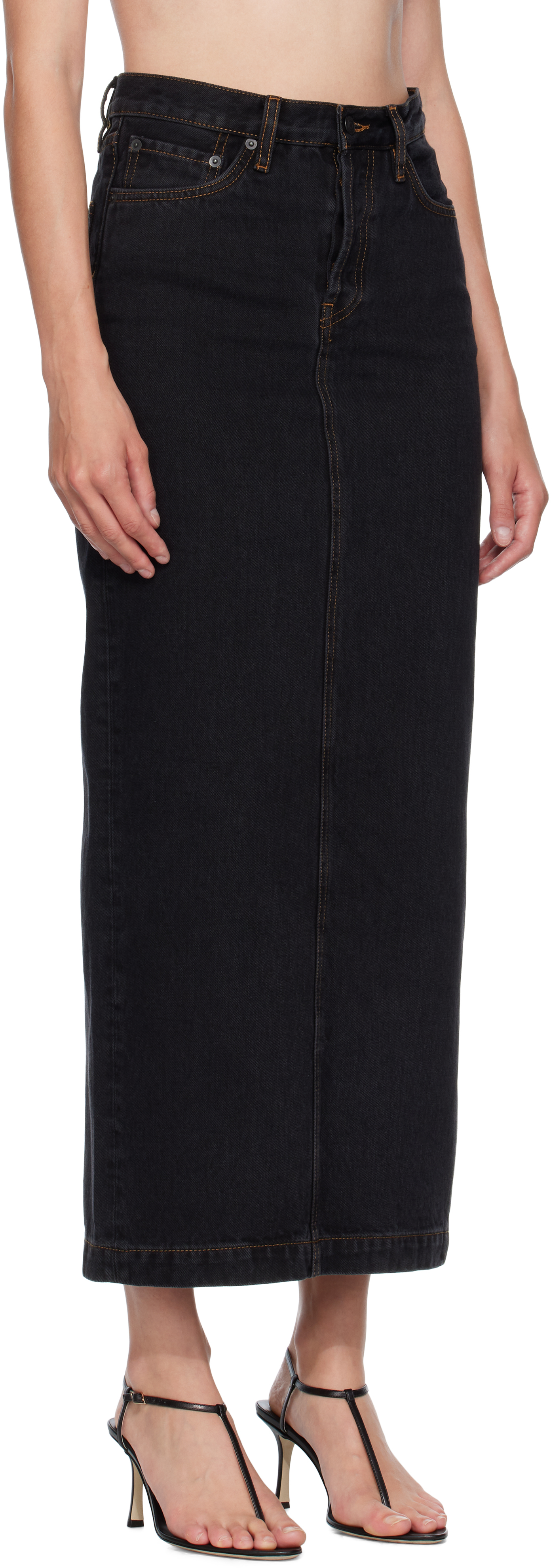 Wardrobe.nyc Black Denim Column Midi Skirt In Black
