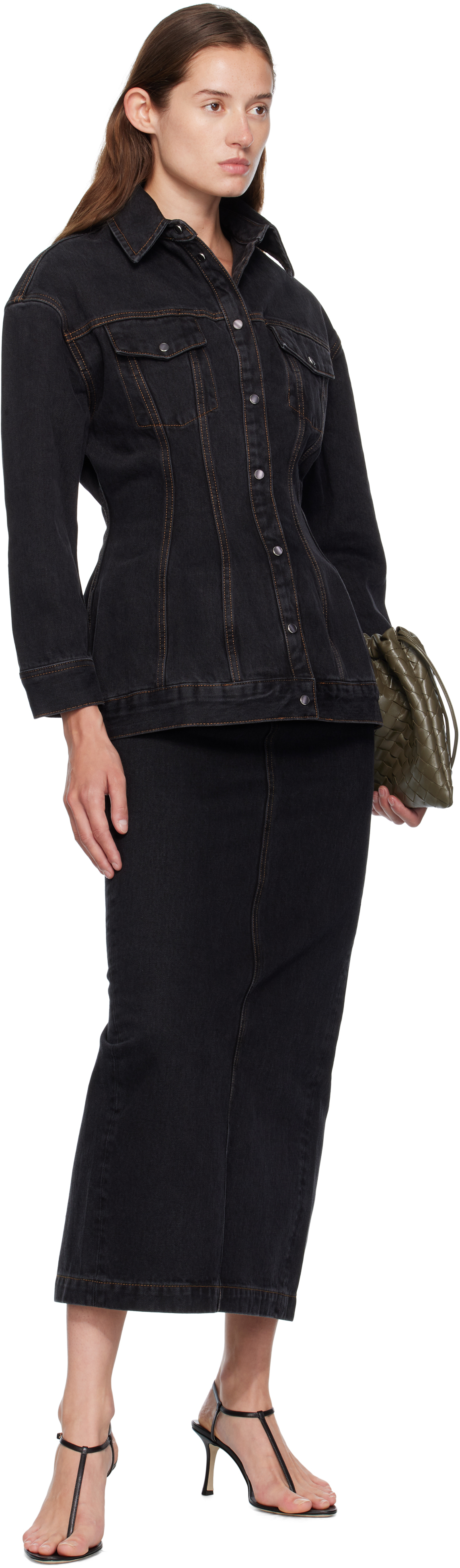 Wardrobe.nyc Black Denim Column Midi Skirt In Black