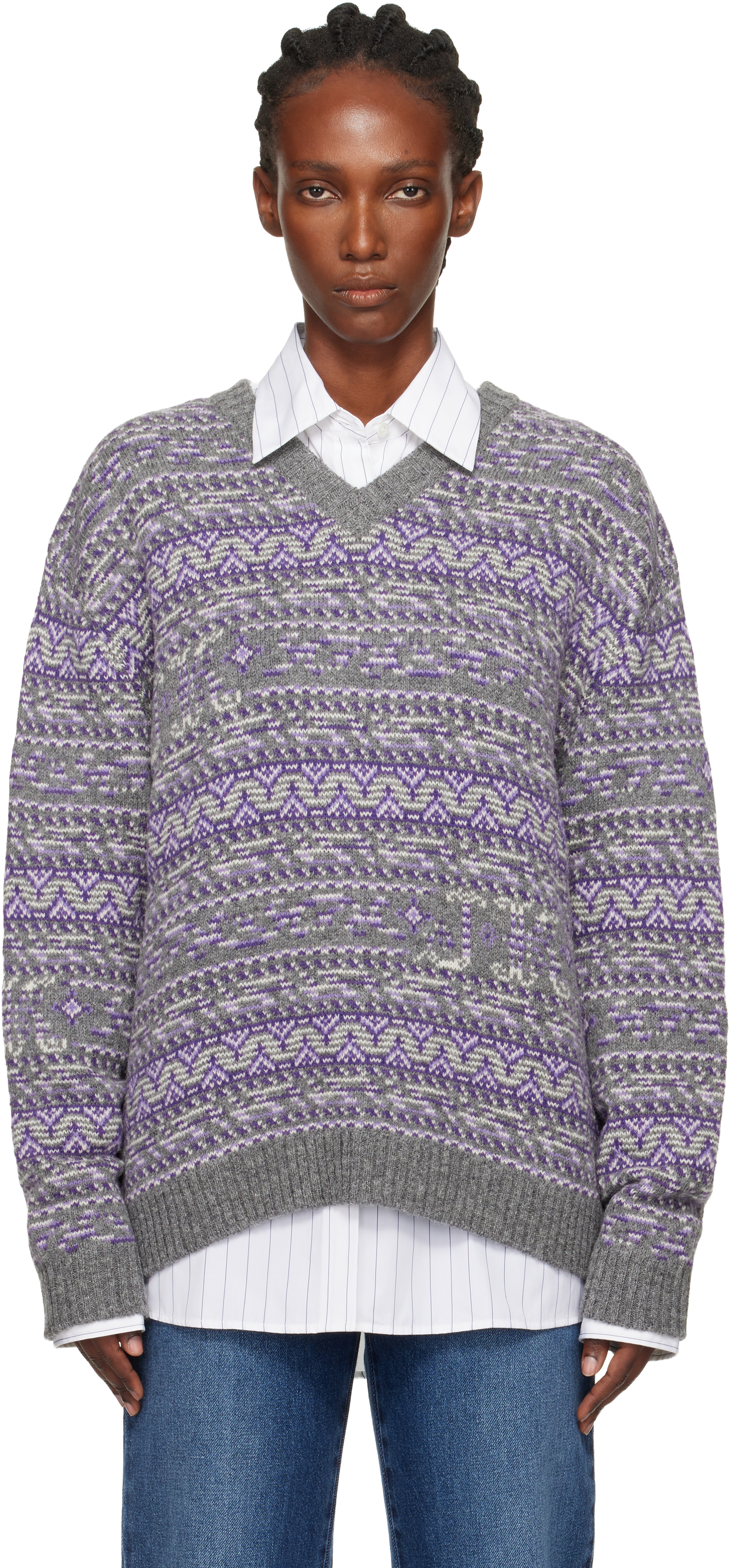 Julie Kegels Gray Kair V-neck Sweater In Gray