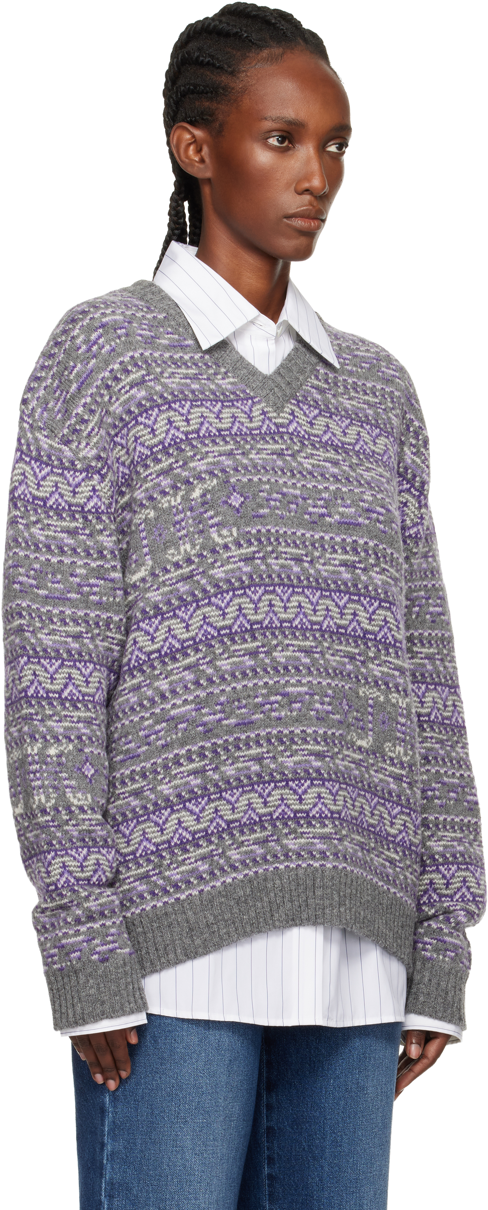 Julie Kegels Gray Kair V-neck Sweater In Gray