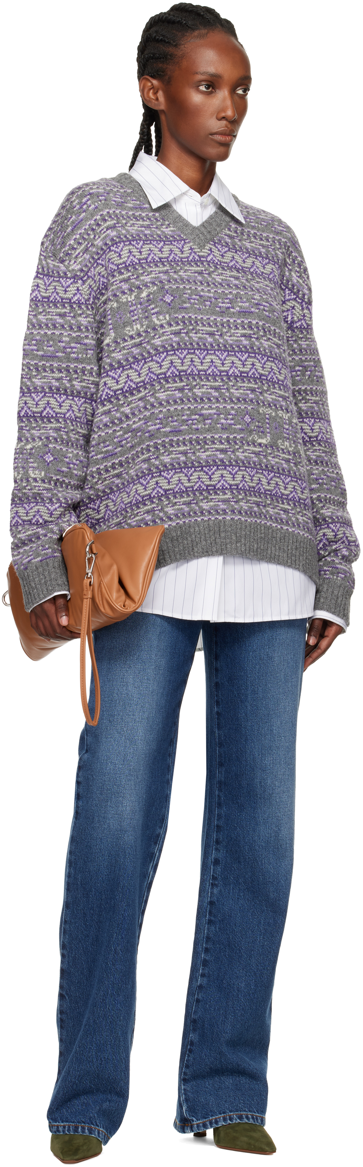 Julie Kegels Gray Kair V-neck Sweater In Gray